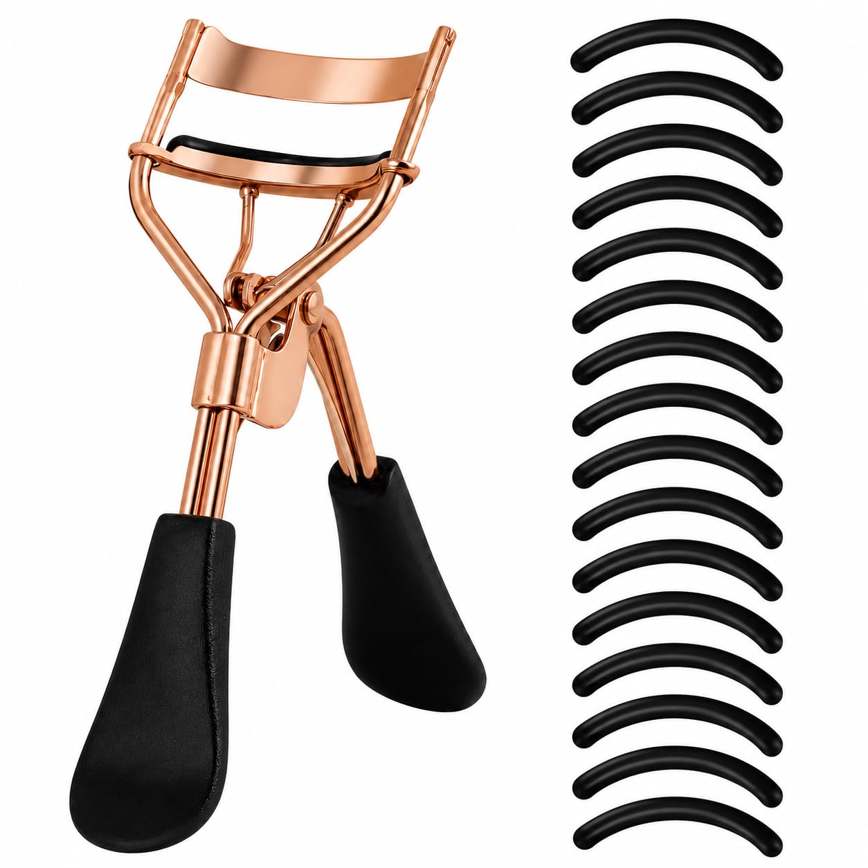 Portable Eyelash Curler with 15 Silicone Pads, Reusable Stainless Steel Lash Curling Tool for Extensions & DIY