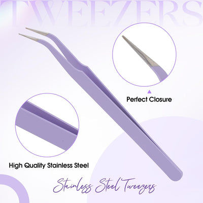 WENDY Lash Tweezers for Eyelash Extensions, Precision Fiber Stainless Steel Lash Applicator Tool for False Eyelashes, Precision Fiber Mega Volume lash-tweezers Use at Home