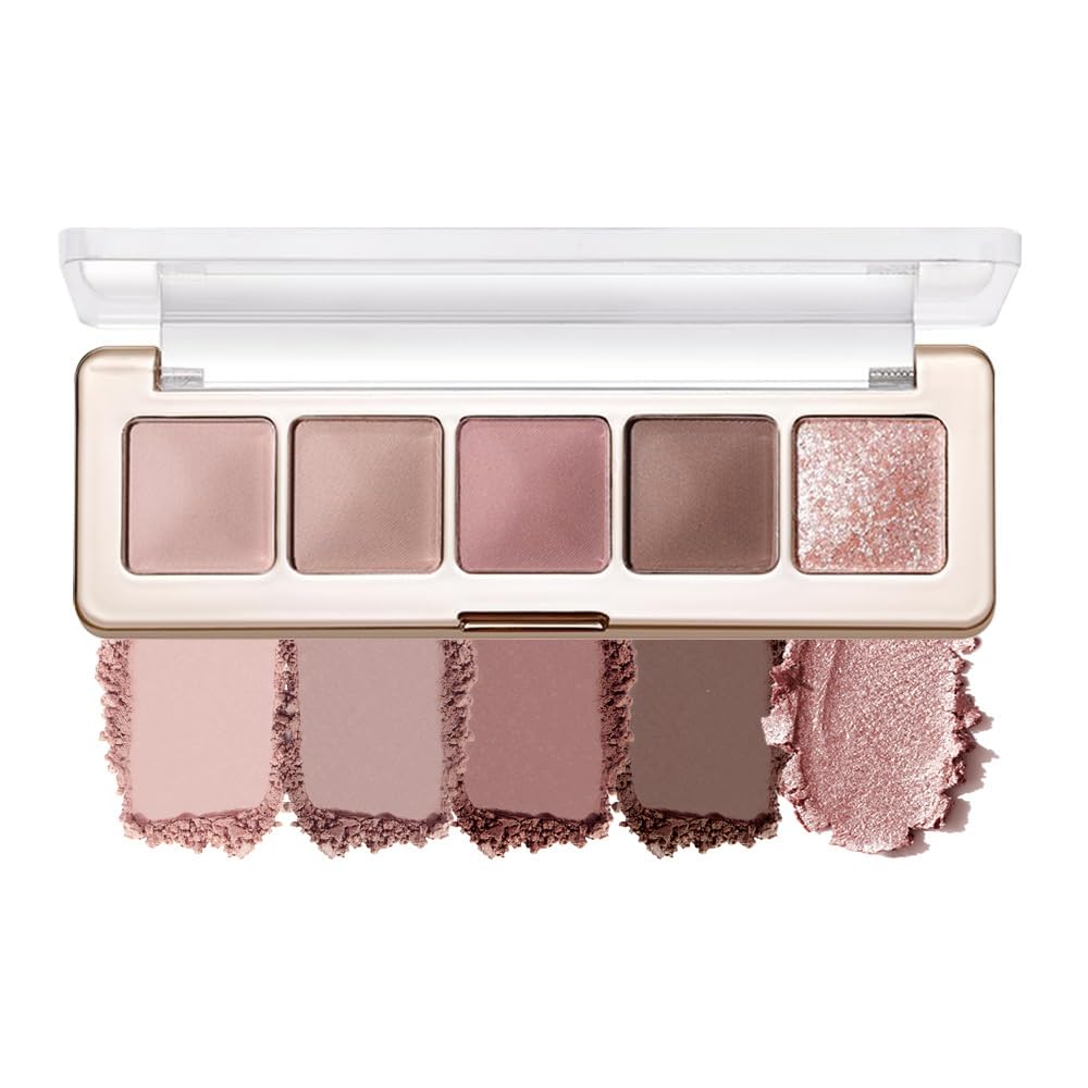 Rose Nude Eyeshadow Palette 5 Colors Pink Brown Matte and Rose Gold Shimmer Highly Pigmented Soft Glam Neutral Mauve Eyeshadow Long Lasting Blendable for Daily Natural Makeup, 2#