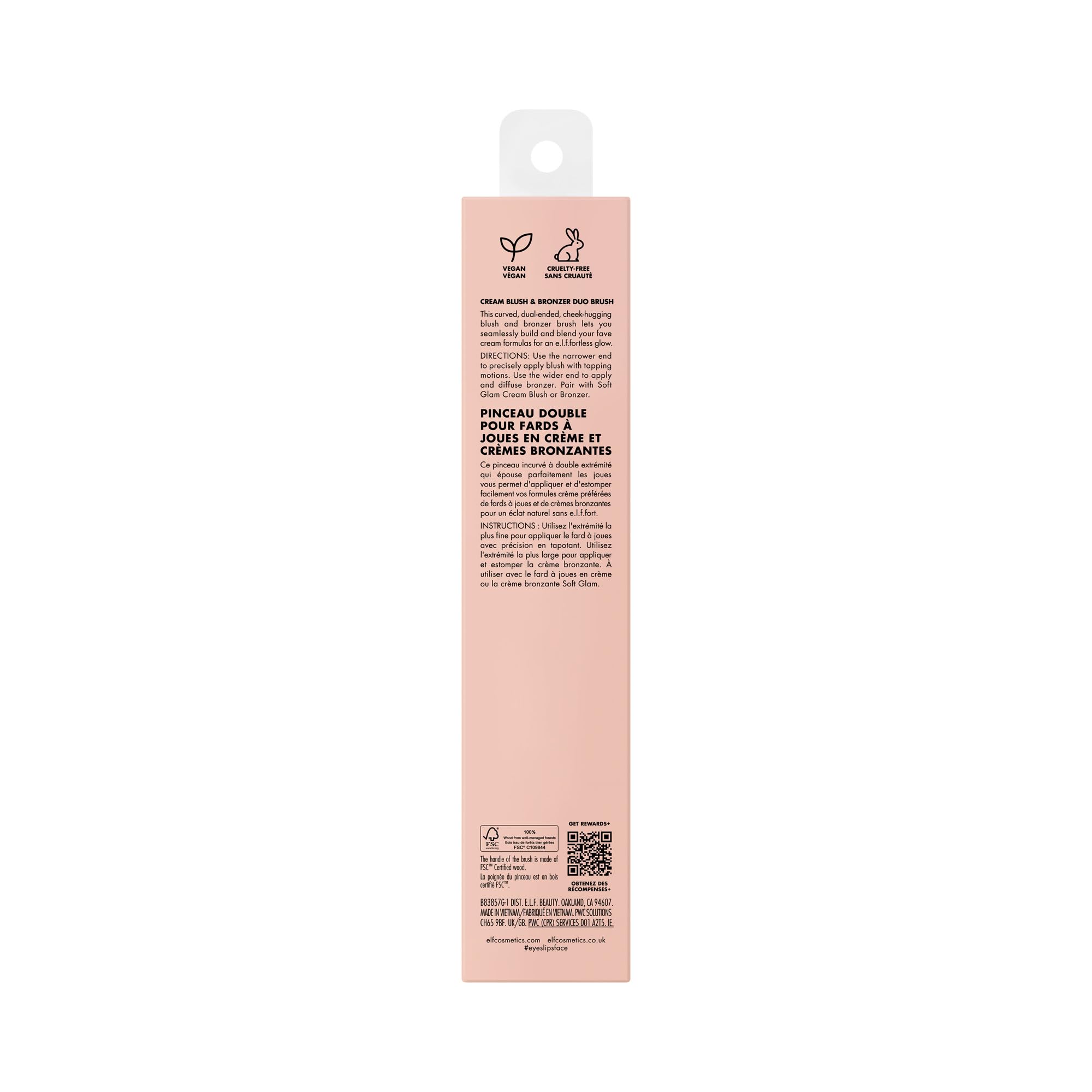 e.l.f. Cream Blush & Bronzer Duo Brush, 2-in-1 Makeup Brush for Blending & Layering Cream Formulas, Creates Seamless Glow, Vegan & Cruelty-Free