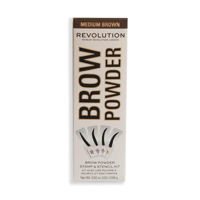 Revolution, Brow Powder Stamp & Stencil Kit, Brow Shaping Tool, Medium Brown, Includes Brow Stencils