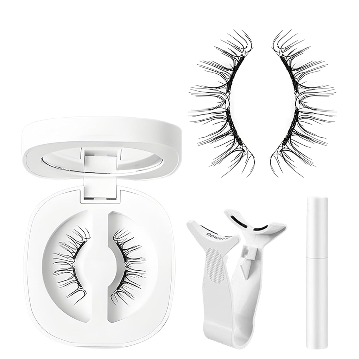 Magnetic Eyelashes Kit Asian with Applicator, Reusable No Glue Lashes, Natural Look Lashes Set, Easy to Wear and Remove (Cherry Blossom Black【Flower Gift Box】+ Styling Liquid)