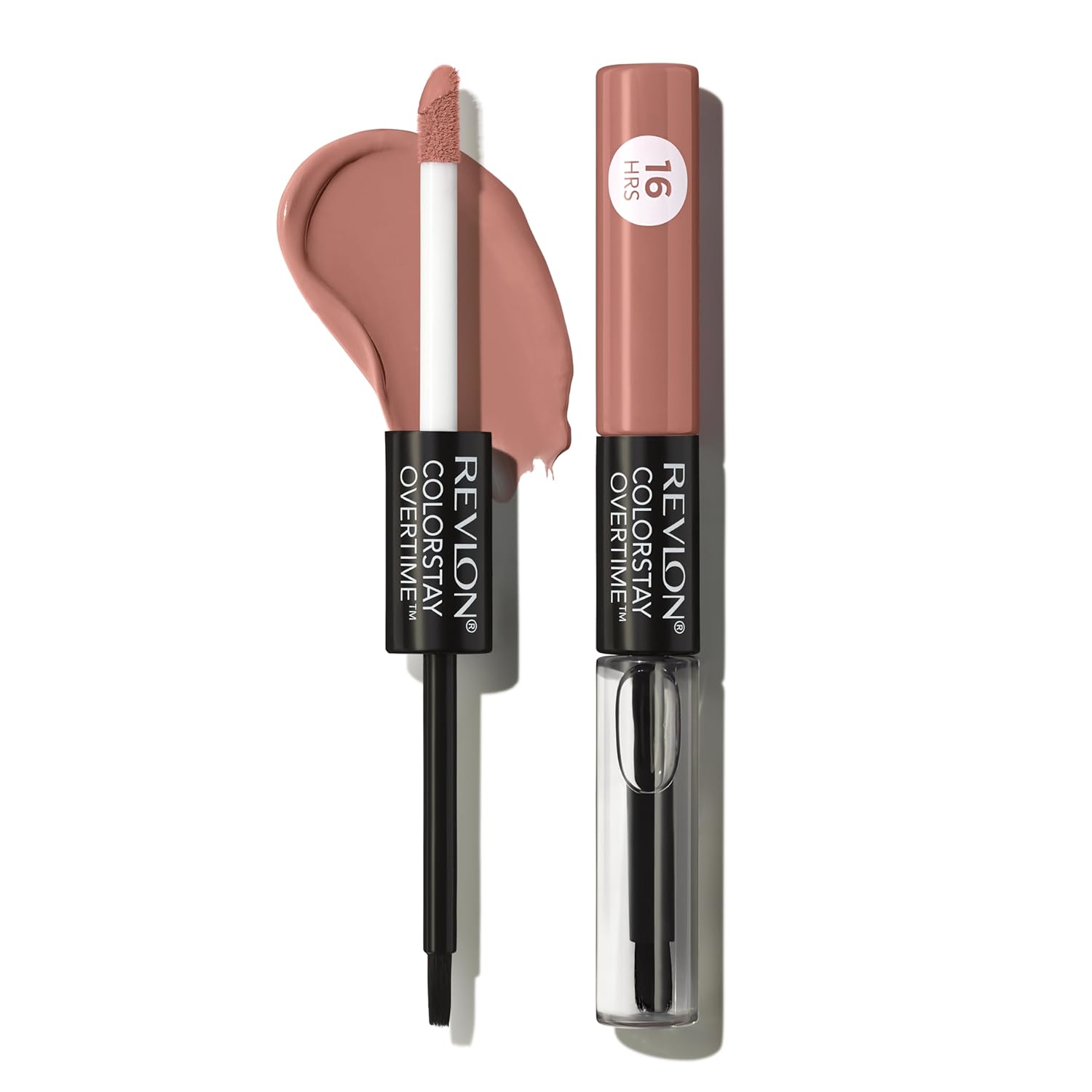 Revlon ColorStay Overtime Liquid Lipstick with Clear Lip Gloss, Long-Lasting Lip Color, Dual Ended with Moisturizing Vitamin E, 350 Bare Maximum, 0.07 fl oz
