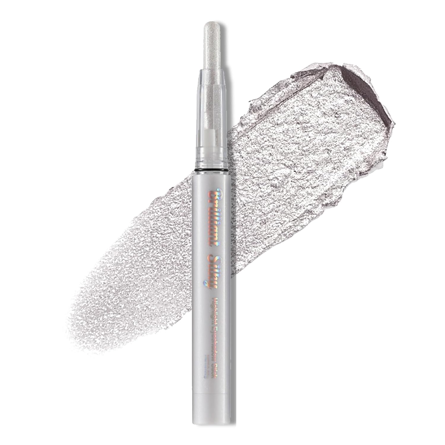 Silver White Glitter Cream Shimmer Eyeshadow Sticks, Multichrome Matte Eye Shadow Stick, Waterproof and Long-Lasting Smooth Cream Eye Highlighter Stick Makeup for Women, 4 Galactic Lcing