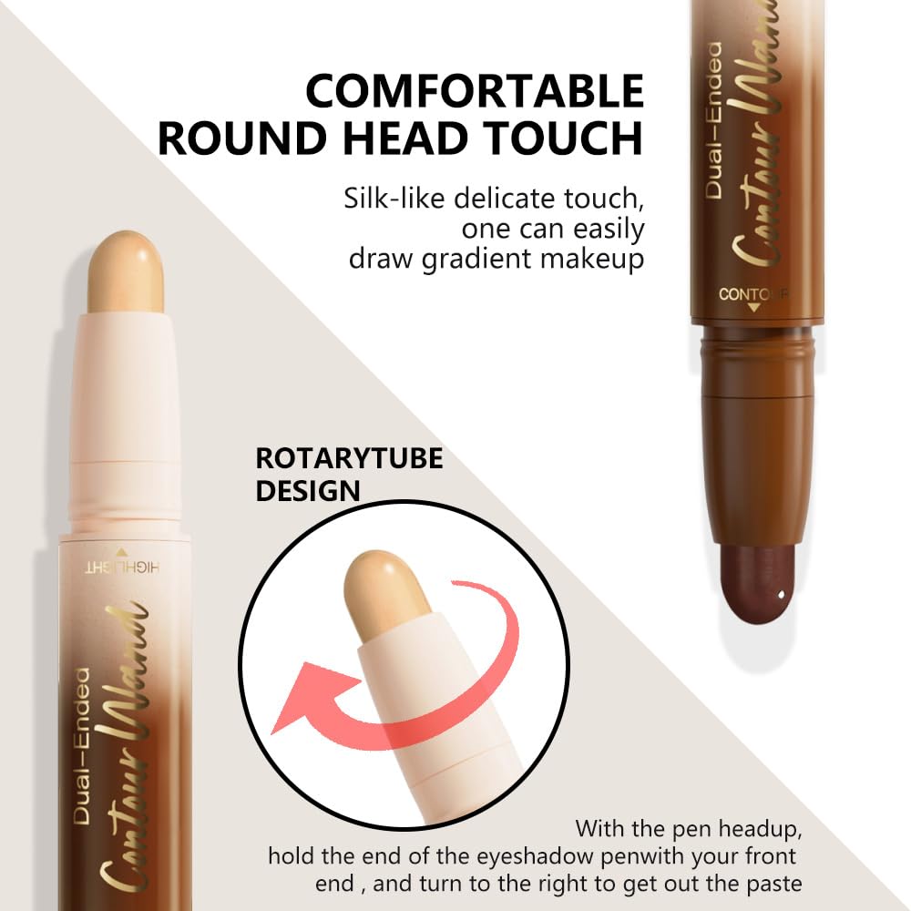IATMOMOD Dual Ended Contour Stick, Nude Brown + Nude Cream Concealer Highlighter, Waterproof No Transfer Long-Lasting 2-in-1 Face Contour Bronzer Stick for Daily Makeup 24#