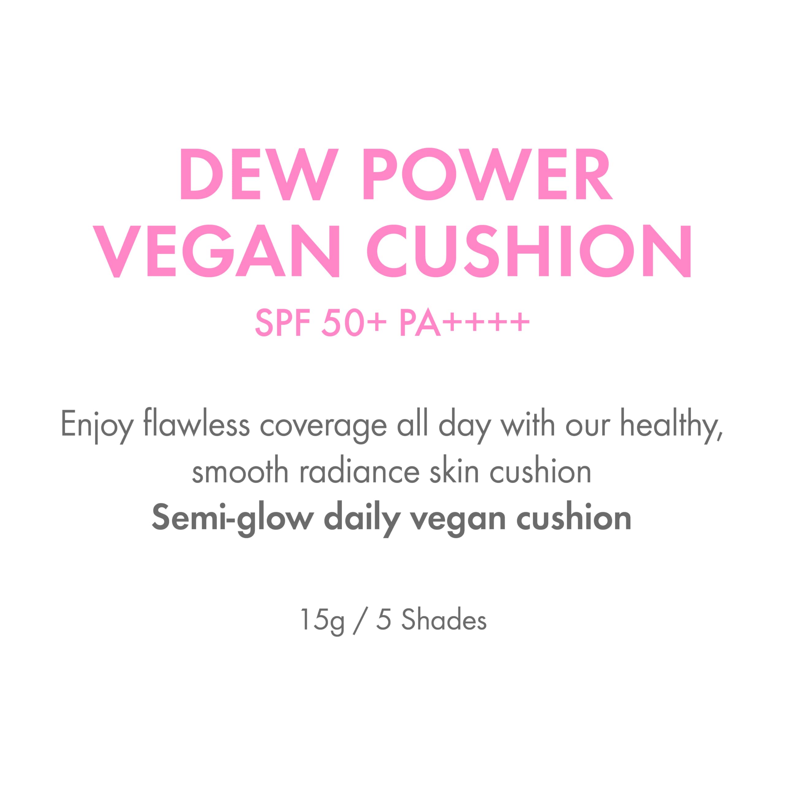 AMUSE SEOUL Dew Power Vegan Cushion Foundation (01 PURE) - Semi Glow, Full Coverage, Dewy Finish, Long Lasting, Lightweight, Smooth Radiant Skin, Vegan, Korean Beauty Makeup