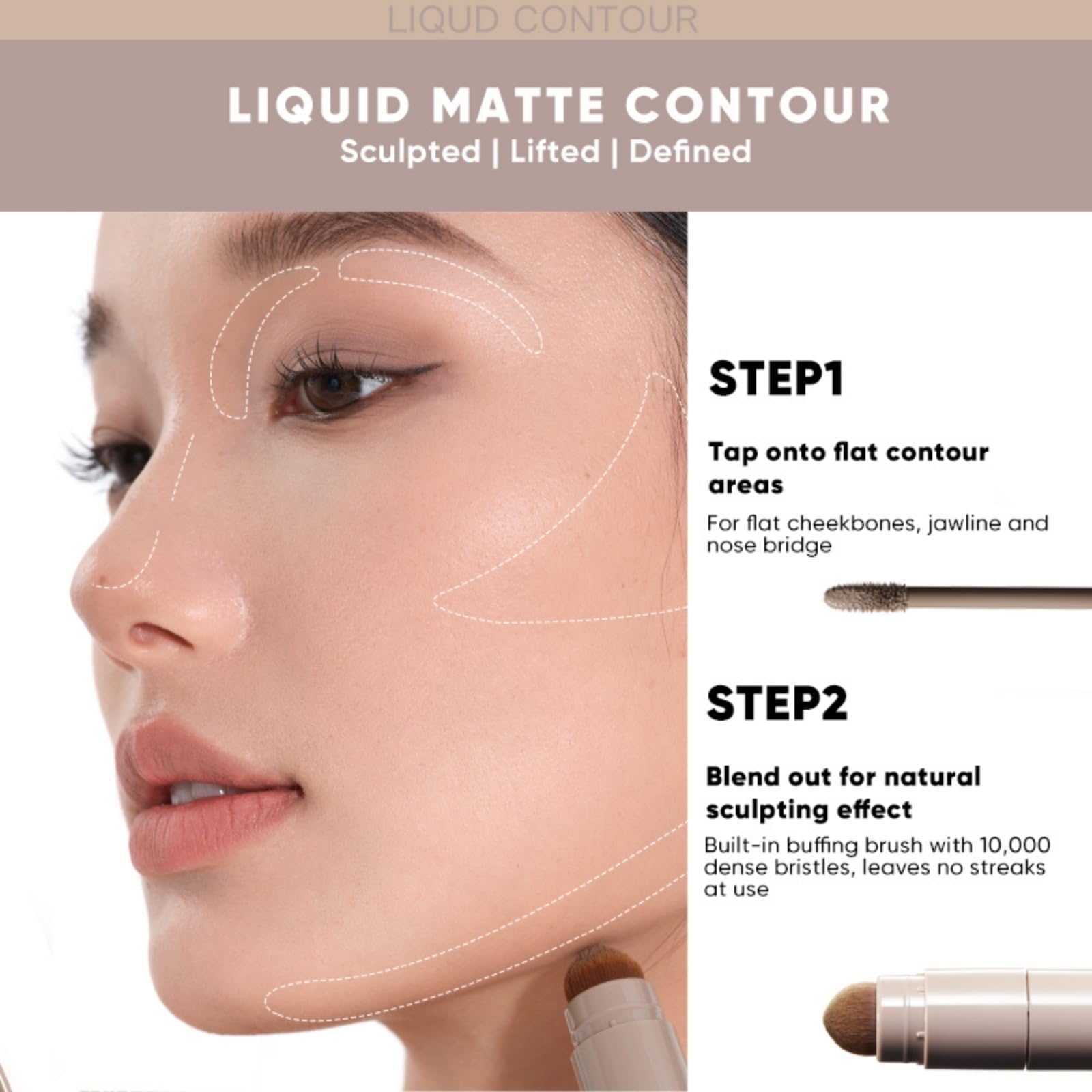 JUDYDOLL Liquid Contour & Highlighter,Face Sculpting Liquid Highlighter & Contour With Brush, Anti-Smudge & Brightening, Long-Lasting,For Cool Undertone (01 Fair Rose)