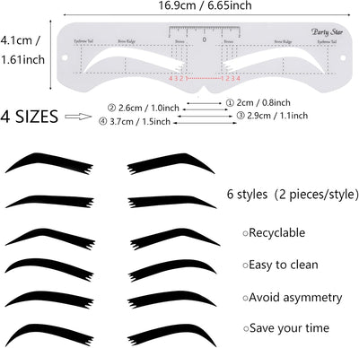 12 Pcs Reusable Eyebrow Stencil, Eyebrow Template with Elastic Band for Beginners (eyebrow distance 2.0-3.5cm)