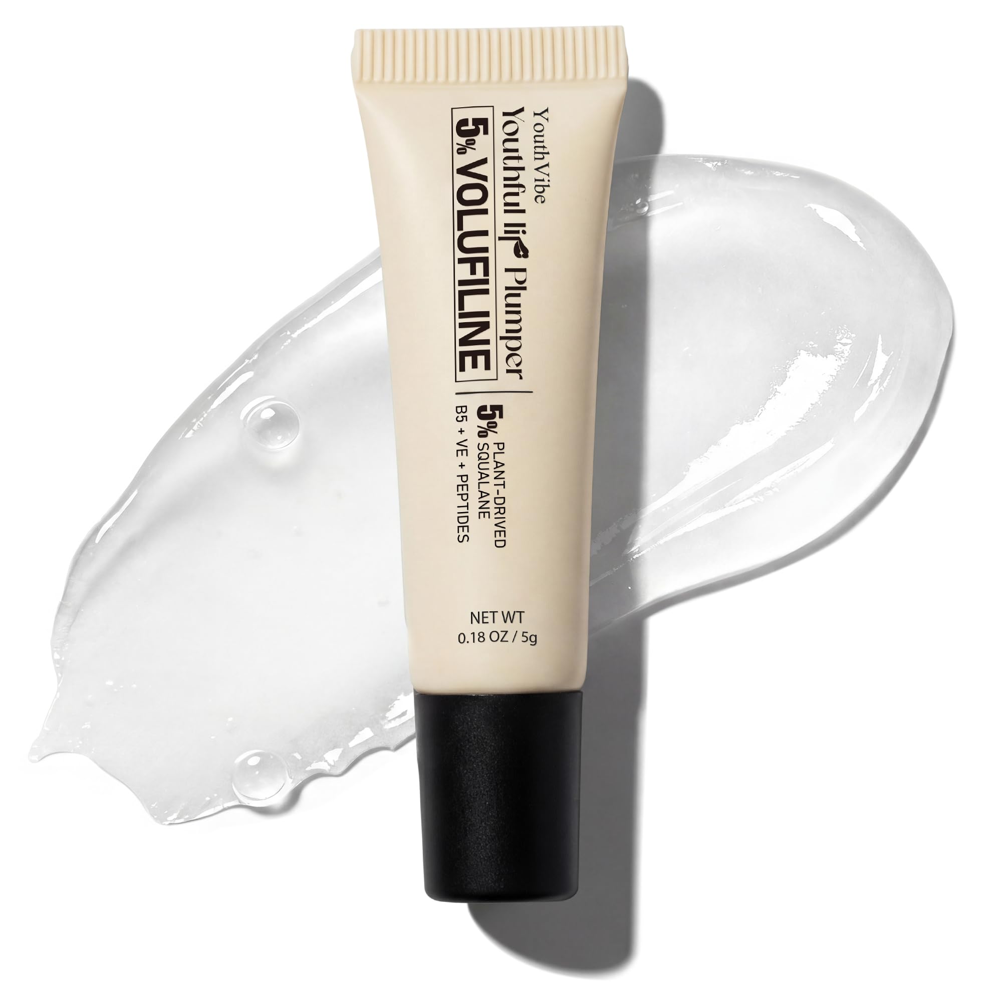 YouthVibe 5% Volufiline Lip Balm & Gloss, Hydrating Lip Care with Shea Butter, Collagen, Peptide & PDRN - Fuller-Looking Lips Over Time, No Burning or Tingling, Non-Sticky Essence - Clear