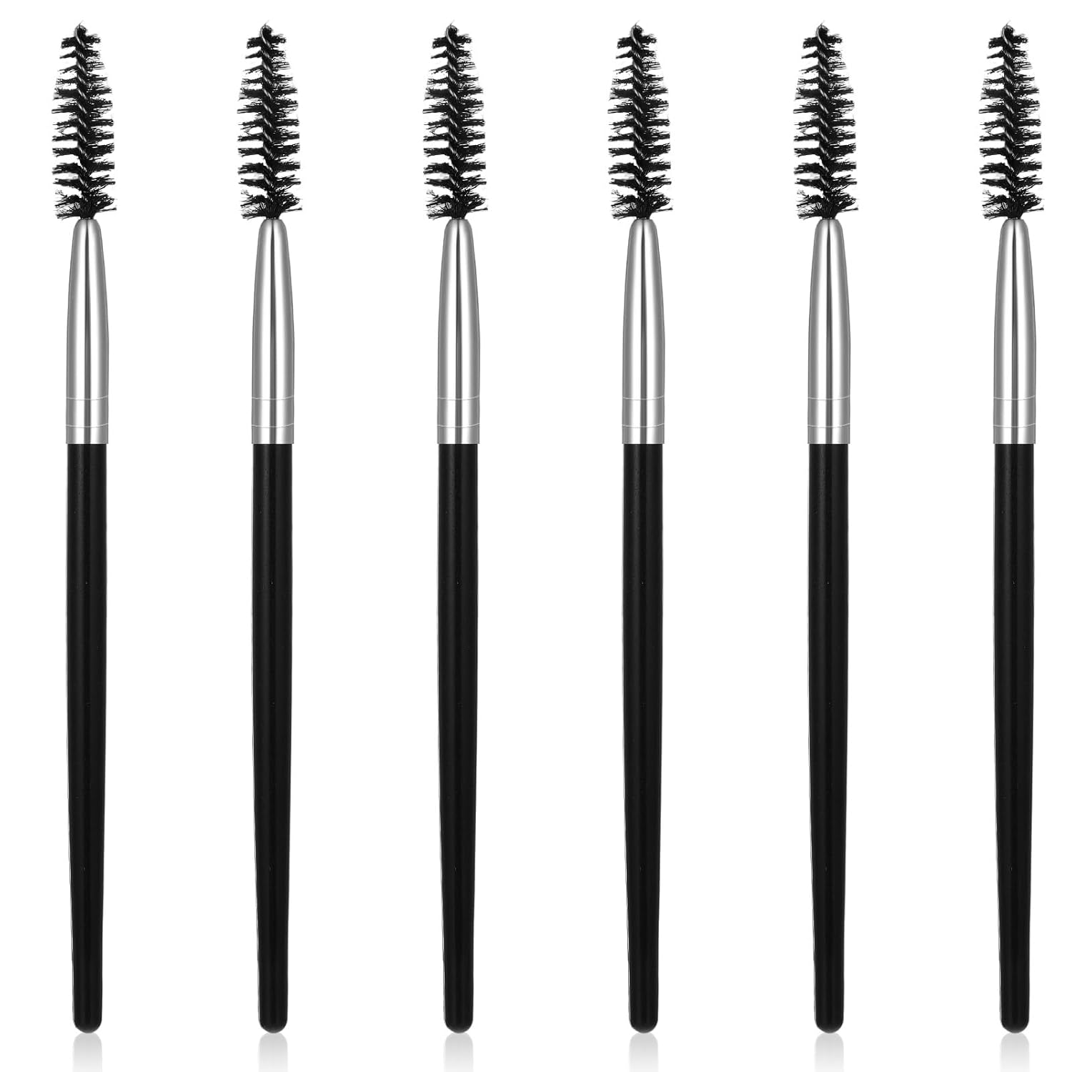 6 Pack Eyelash Brush Eyebrow Spoolie Reusable Mascara Brush Wands Black Portable Eye Brushes Makeup Lash Spoolies Set for Eyelash Extension Makeup Lifting Eyebrow