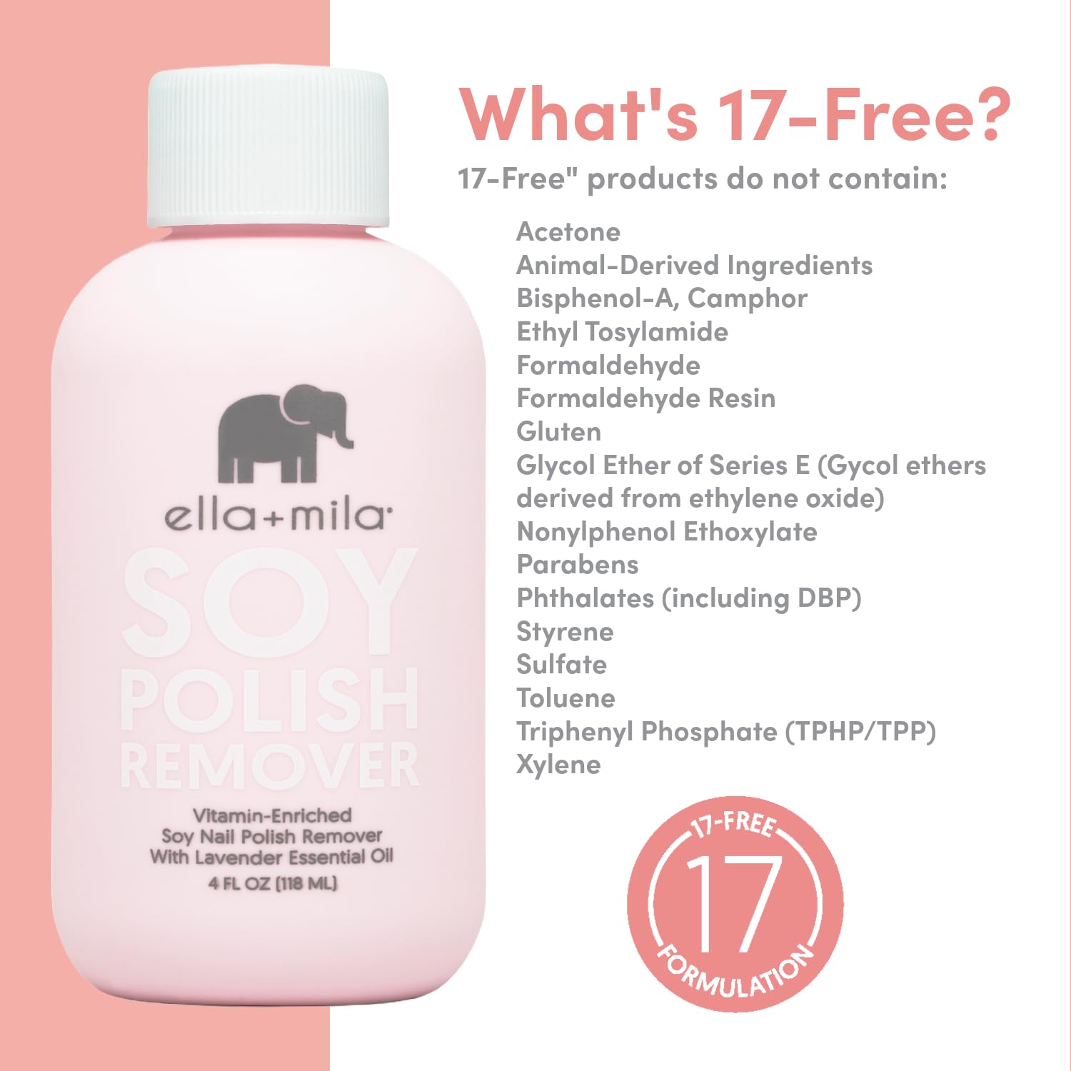 ella+mila Soy Nail Polish Remover - Non-Acetone, Non-Toxic Fingernail Polish Remover for Natural Nails - Gentle, Vegan Formula with Lavender Oil & Vitamins A, C & E (4 fl oz)