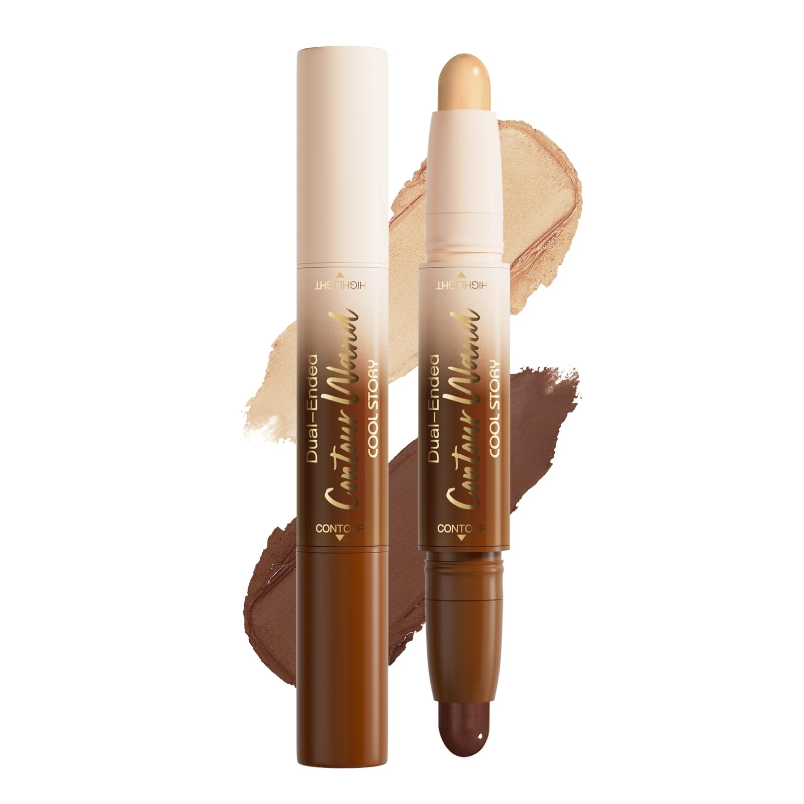 IATMOMOD Dual Ended Contour Stick, Nude Brown + Nude Cream Concealer Highlighter, Waterproof No Transfer Long-Lasting 2-in-1 Face Contour Bronzer Stick for Daily Makeup 24#