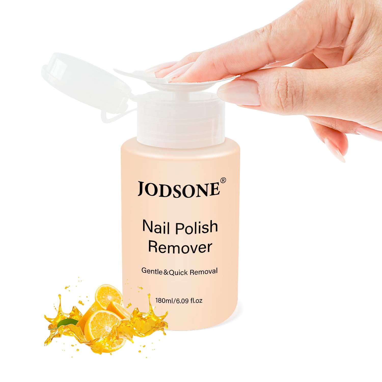 JODSONE Non-Acetone Nail Polish Remover, 6.09 Fl.Oz Orange Scent Nail Polish Remover,Gentle & Nail-friendly with Vitamin E & Aloe,Push-down Pump,Easy Daily Removal for Regular Nail Polish