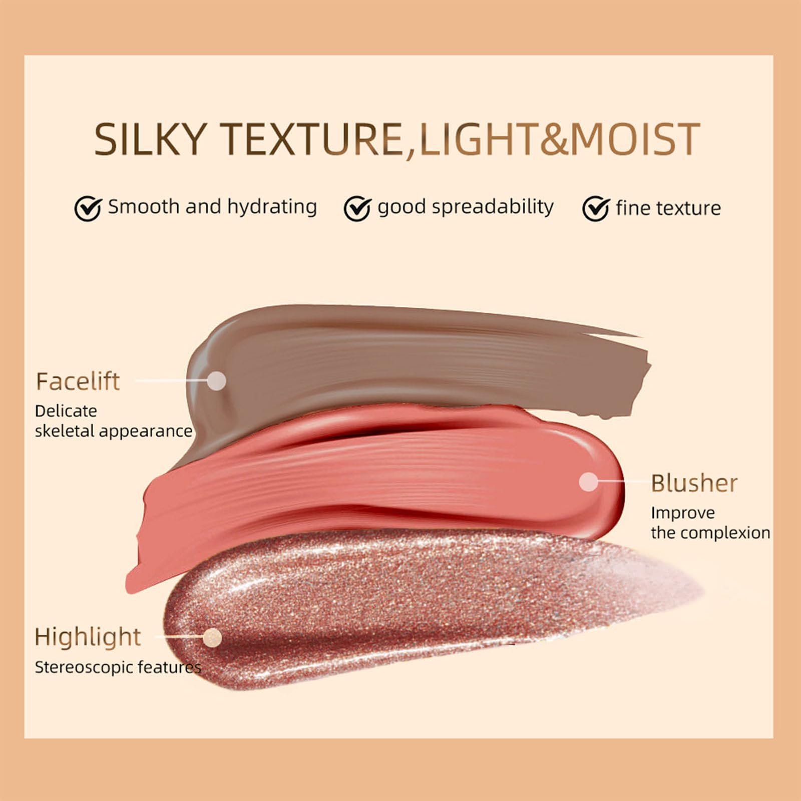 4PCS Contour Stick With Cushion Applicator,Liquid Wand,Cream Smooth,Bronzer Stick Lightweight for Face