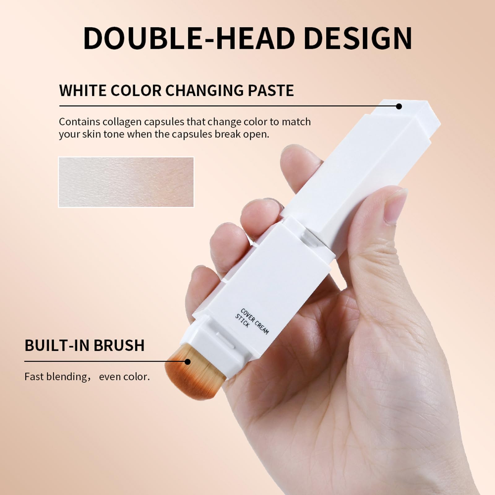 Easilydays Cover Cream Stick, Korean Portable Color-Changing Foundation Stick, Medium to Full Coverage, Brightening Makeup Base for a Smooth Hydrating Flawless Look, SoftBrush,#3 Natural