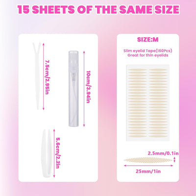 720PCS Invisible Double Eyelid Tape, Waterproof Eyelid Lifter Strips for Drooping Eyelids, Single Eyelids, with Fork Bar, Tweezers and Spray Bottle, No need to spray water, can be used directly
