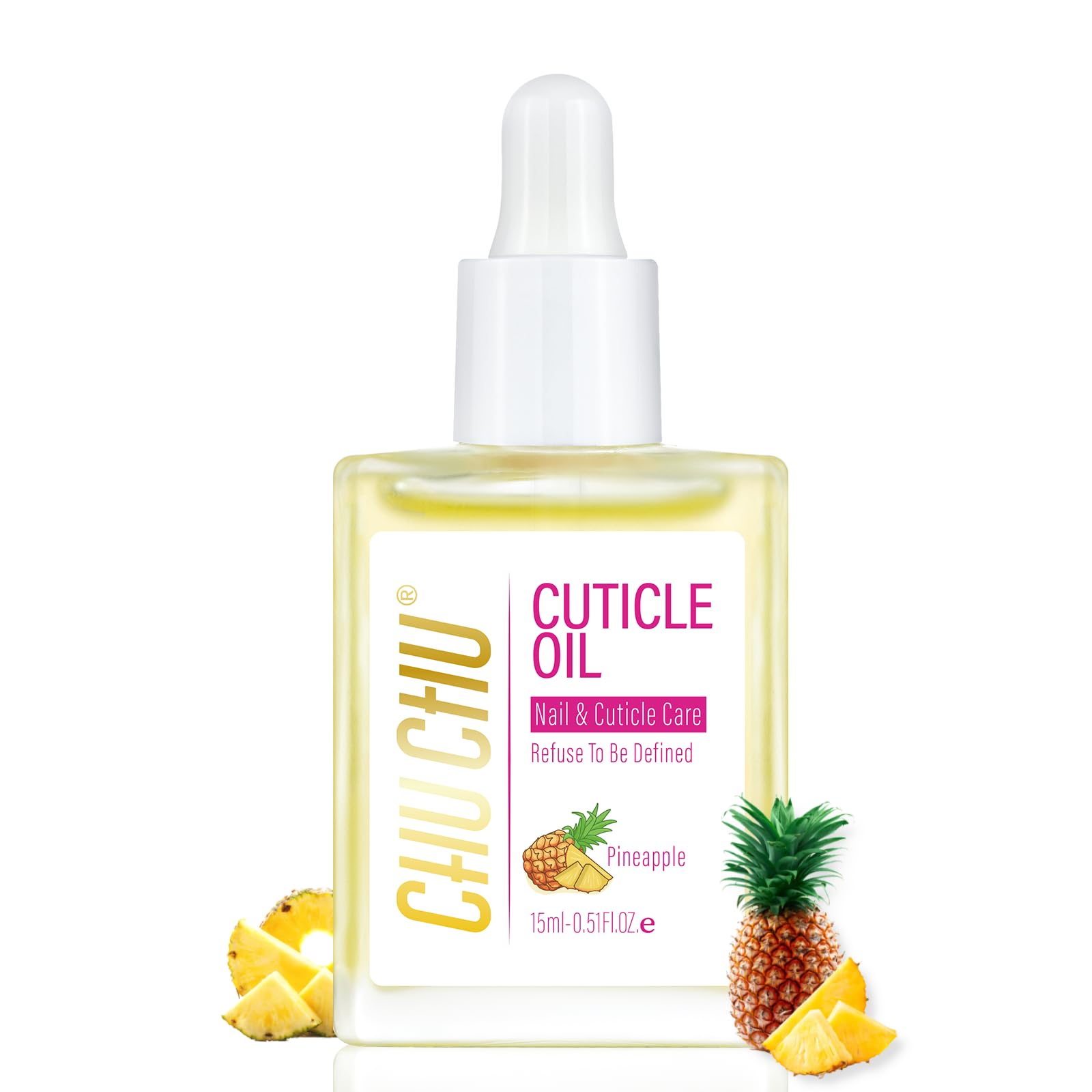 CHUCHU Vegan Cuticle Oil for Nail: Pineapple Scent Natural Vitamin B & E Nail Oil - Hydrates Moisturizes Repairs for Nails Damage Dry Cuticle 0.51 Fl Oz