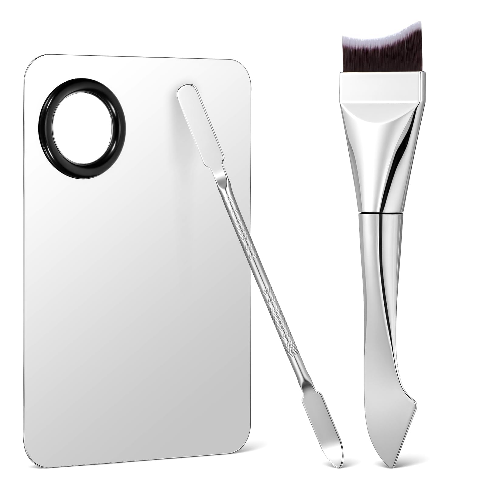 Ouligay 3 Pcs Make Up Spatula Tool,Makeup Mixing Palette,Makeup Palette Tray,Foundation Spatula,Double-Headed Foundation Brush, Makeup Brush Set for Women Girl Korean Make up Cosmetic Spatulas Tool