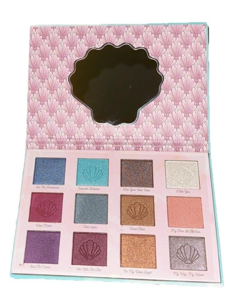 Taste Beauty Disney The Little Mermaid 12-Shade Eyeshadow Palette, Underwater-Themed Colors with Mirror, Shell-Embossed Shimmers, For Ages 13 and Up