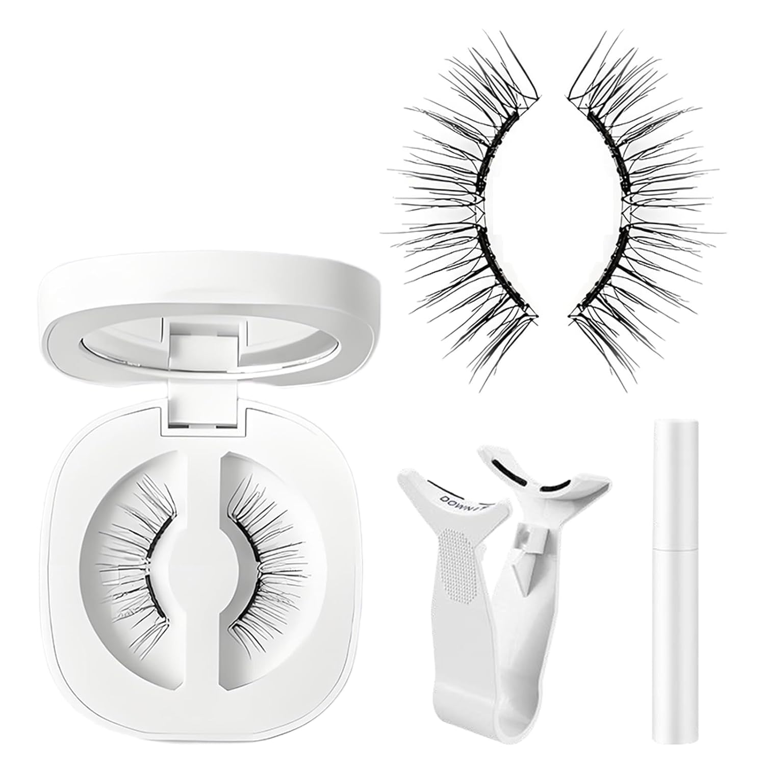 Magnetic Eyelashes Kit Asian with Applicator, Reusable No Glue Lashes, Natural Look Lashes Set, Easy to Wear and Remove (Cherry Blossom Black【Flower Gift Box】+ Styling Liquid)