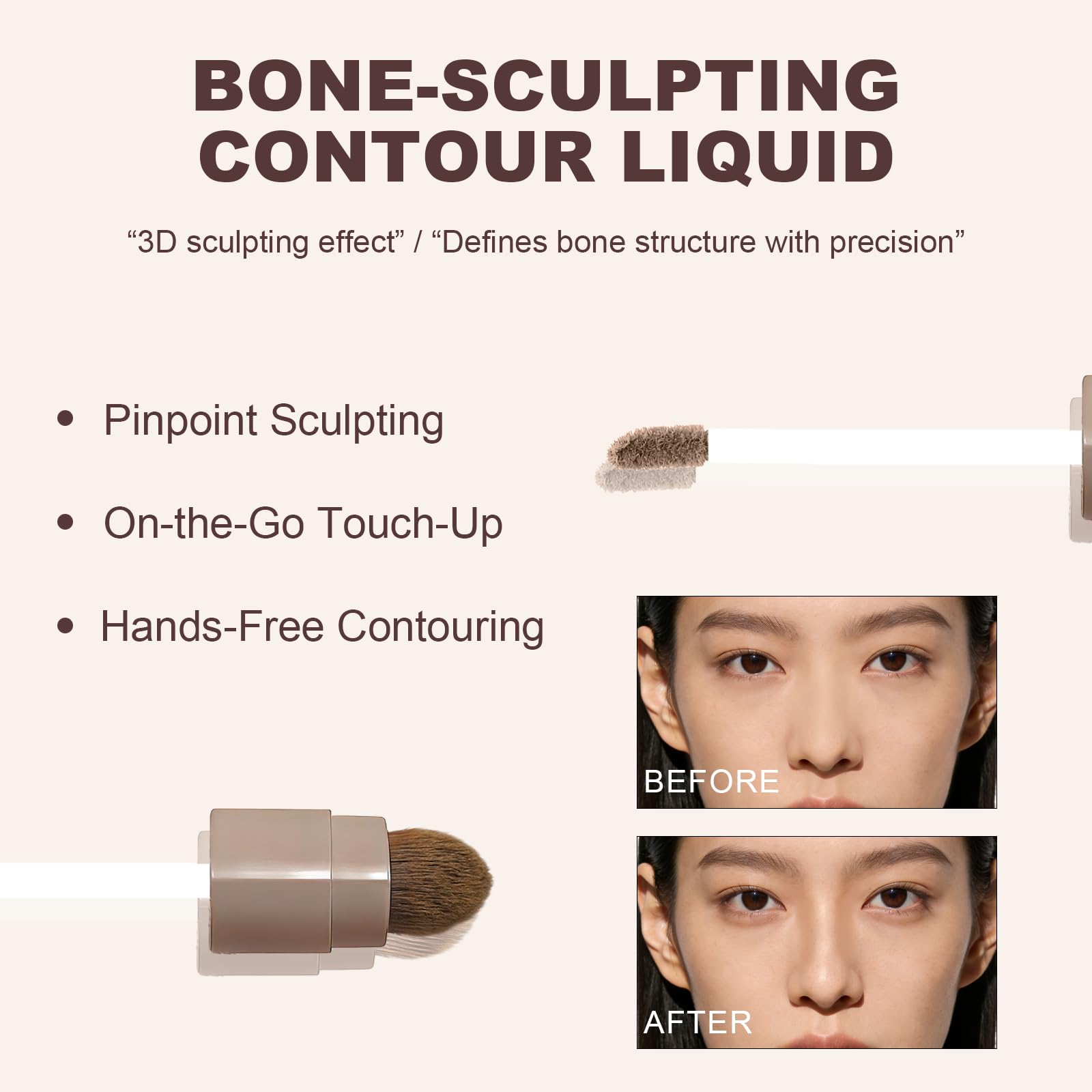 Cool Toned Liquid Contour Stick，Grey Nose Contour with Brush for Fair Pale Light Olive Skin,Long Lasting Cream Bronzer Gray, Blendable Lightweight Contouring Makeup Vegan & Cruelty-Free#01