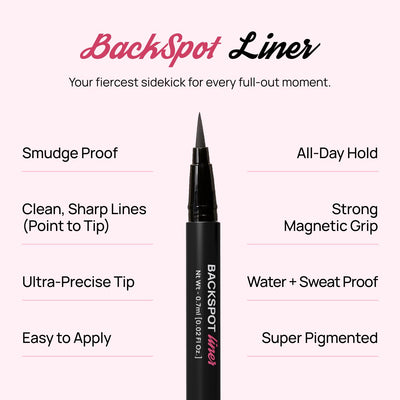 Full Out Glam BackSpot Liner Magnetic Eyeliner, Ultra Strong All-Day Hold for Magnetic Eyelashes, Water and Sweat Proof, Easy to Apply Ultra-Precise Tip, Contains One Eyeliner Pen