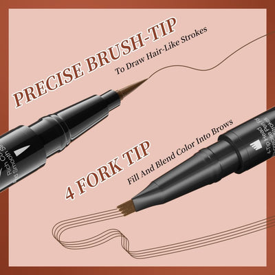 4 Fork Tip Eyebrow Pen - 2-in-1 Waterproof Brow Pencil with Ultra-Fine Tips & Smudge-Proof Formula, Eyebrow Makeup for Natural Looking Eyebrows(Includes Eyebrow Stencils & Brush) (Light Brown)