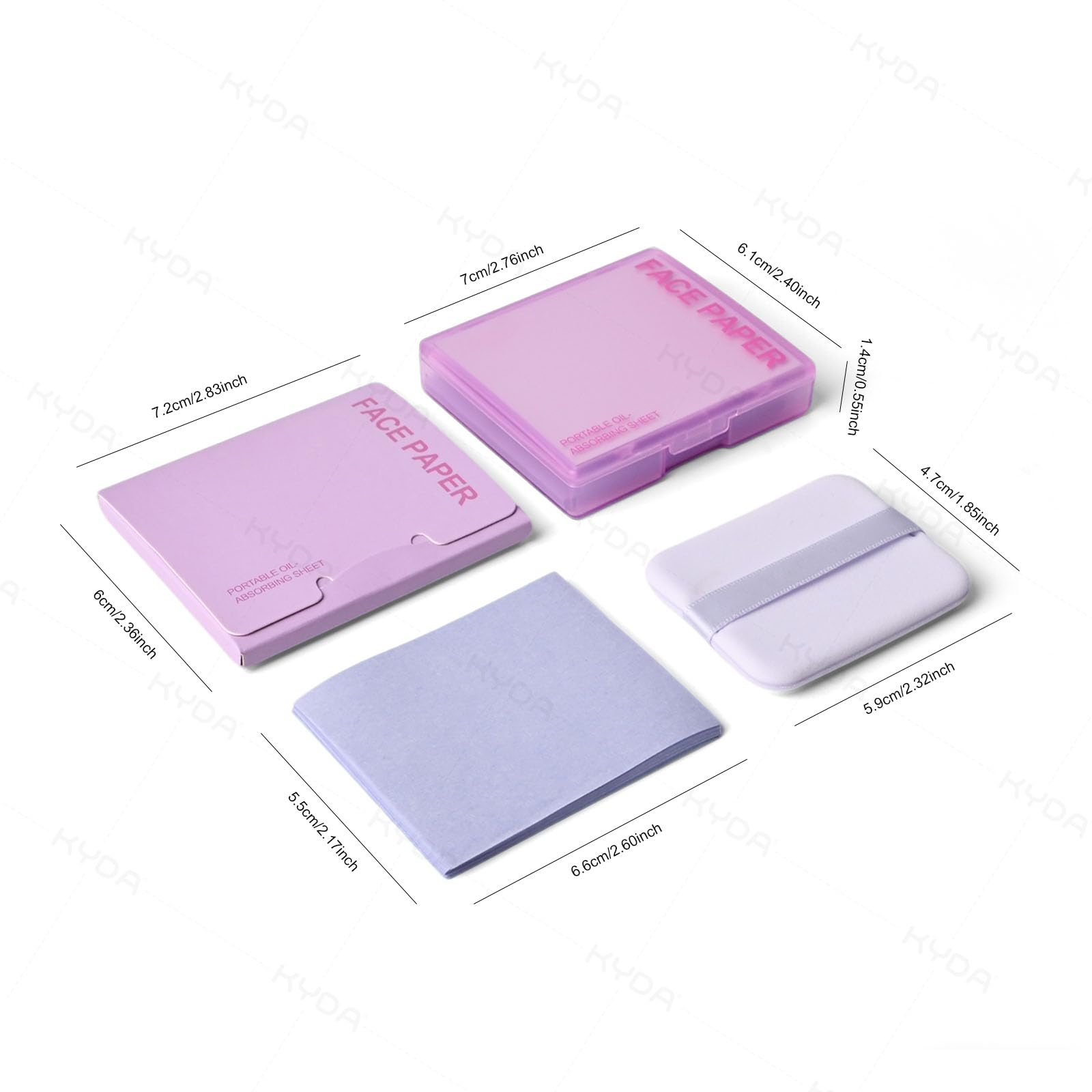 KYDA 200 Sheets Face Oil Blotting Paper, Included Refills, Mirror and Puff, Oil Absorbing Sheets for Matte Makeup, Controls Shine, Absorb Excess Oil, Travel Size Gentle Face Makeup