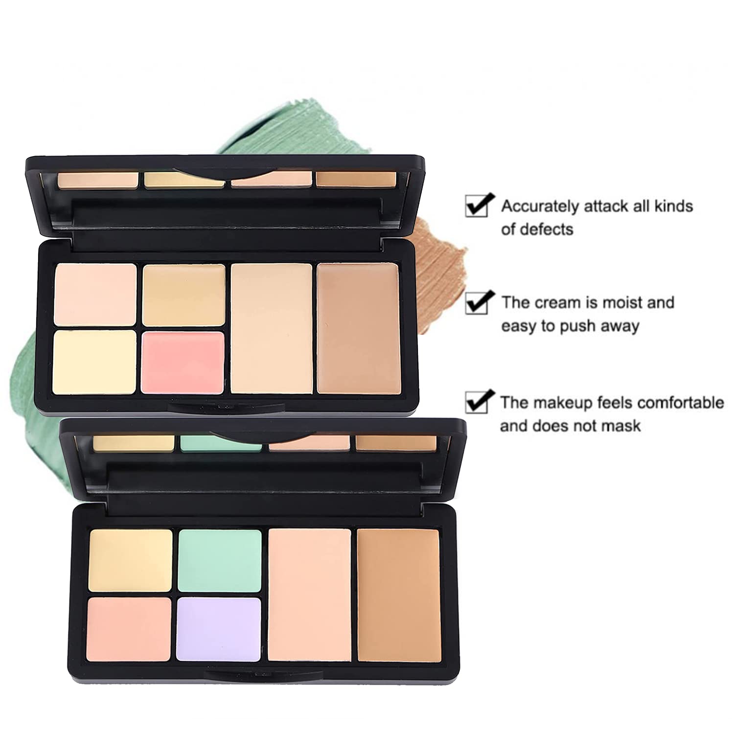 6 Colors Correcting Concealer Palette, Makeup Cream Contour Palette with Brush, Contouring Foundation Highlighting Concealer Palette for Conceals Dark Circles, Redness, Acne, Blemish（A）