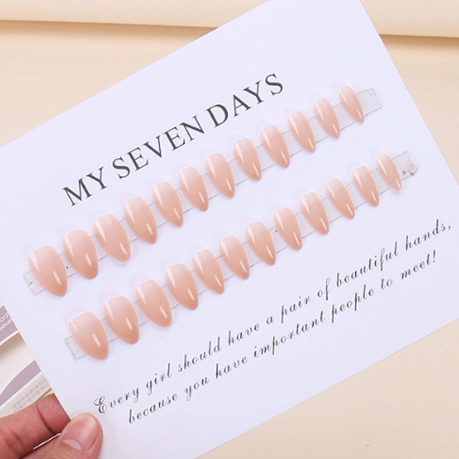 Hkanlre Fake Nude Nails Tips Full Cover Almond False Medium Nails Press on Nails for Women 24PCS