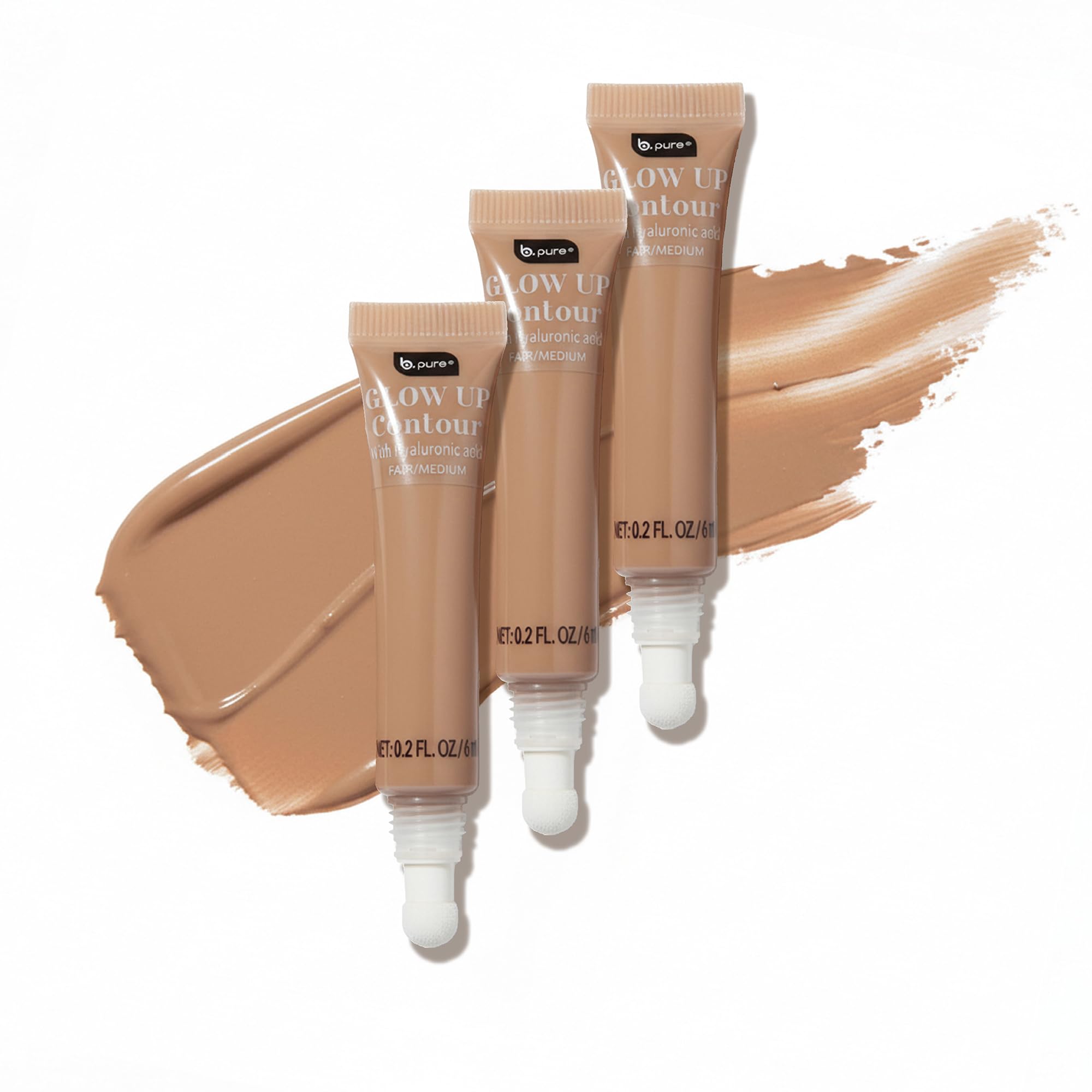 b.pure Glow Up Liquid Contour Wand | Hyaluronic Acid & Vitamin E | Blendable, Buildable Formula | Fair/Medium, 0.27 oz, 3-Pack