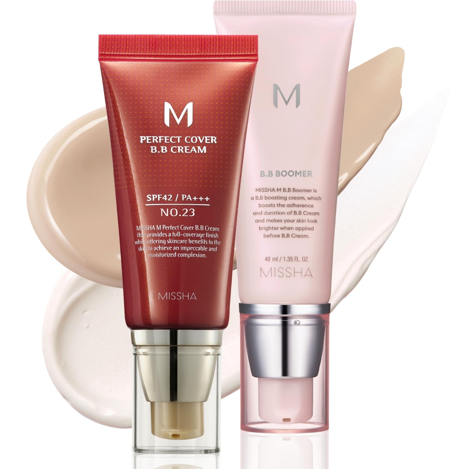 MISSHA BB Essentials Kit M Perfect Cover BB Cream No.23 Natural Beige SPF 42 PA+++ 1.69 oz & M BB Boomer 1.35 oz - Lightweight, Multi-Function, High Coverage