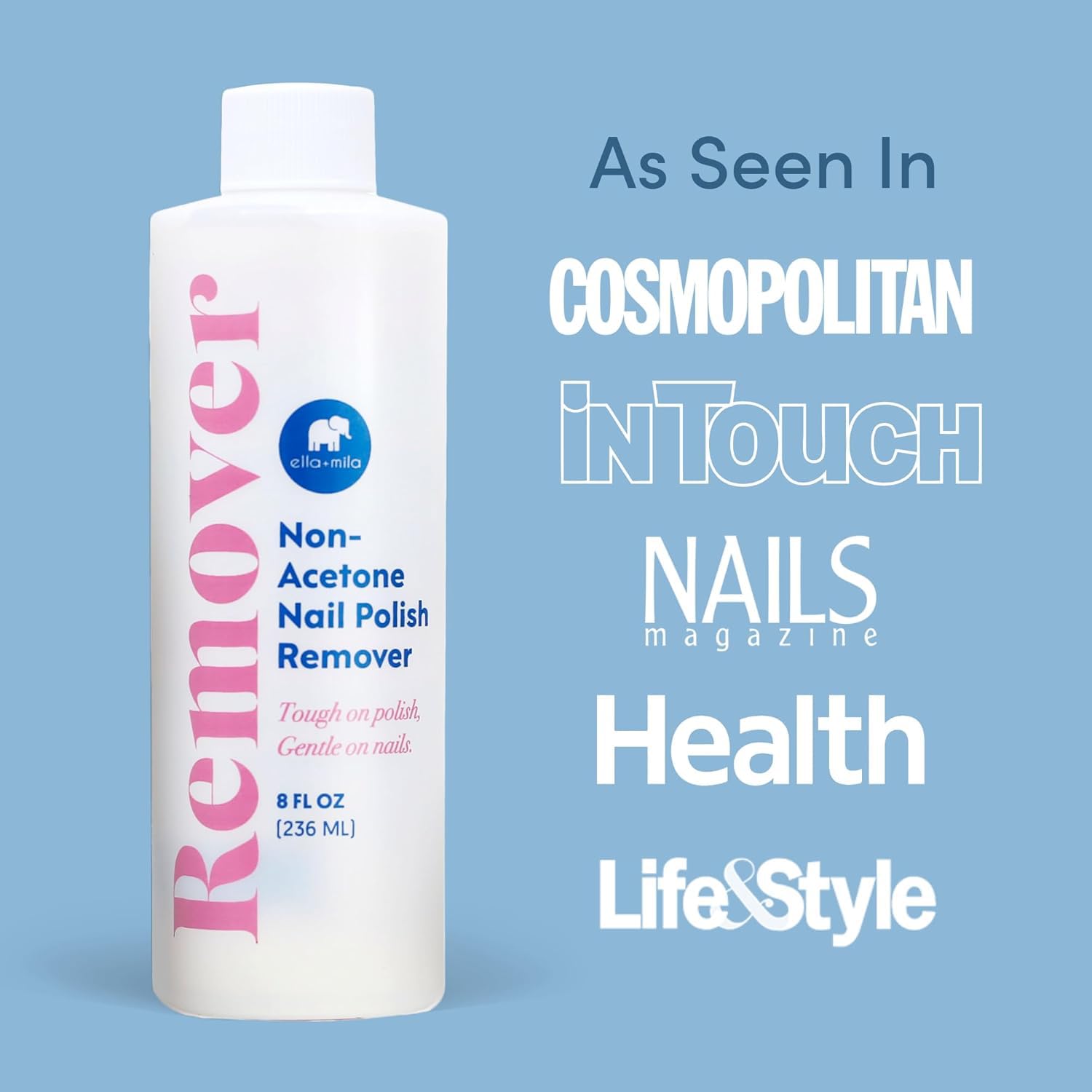 ella+mila Nail Polish Remover That Conditions While Removing – Non-Acetone, Gentle & Nourishing Formula – Vegan & Cruelty-Free – 8oz