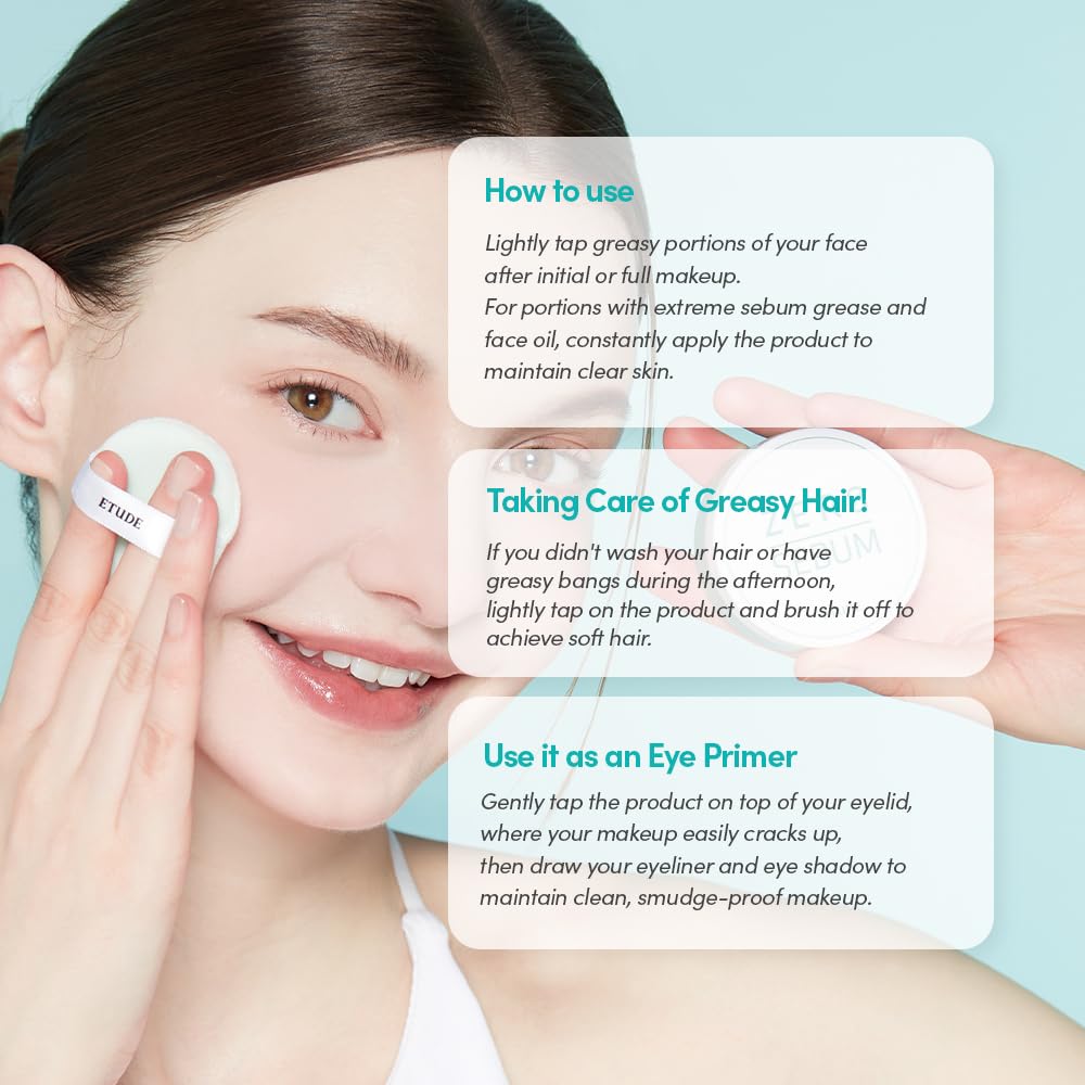 ETUDE Zero Sebum Loose Powder for Face | Lightweight Oil Control No Sebum Loose Face Powder with 80% Mineral | Long Lasting Perfect for Coachella & Festival Essentials