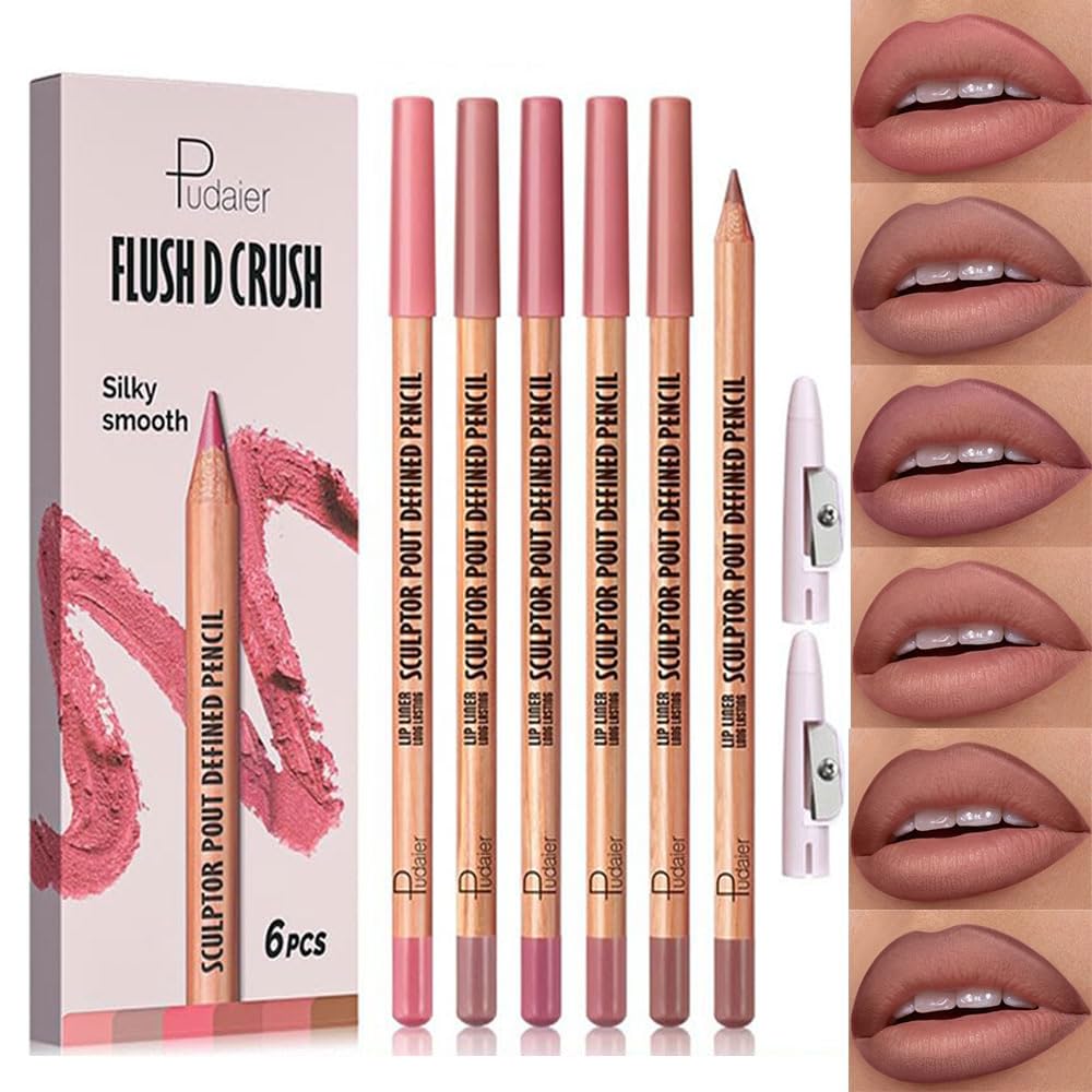 BestLand 6Pcs Rosy Nude Harmony Lip Liner Set, Long-Lasting Creamy Lip Combo Sets for Soft Pink, Rose & Mauve Nude Looks, Silky Smooth Formula, Smudge-Proof Definition for Fuller, Natural Ombre Lips