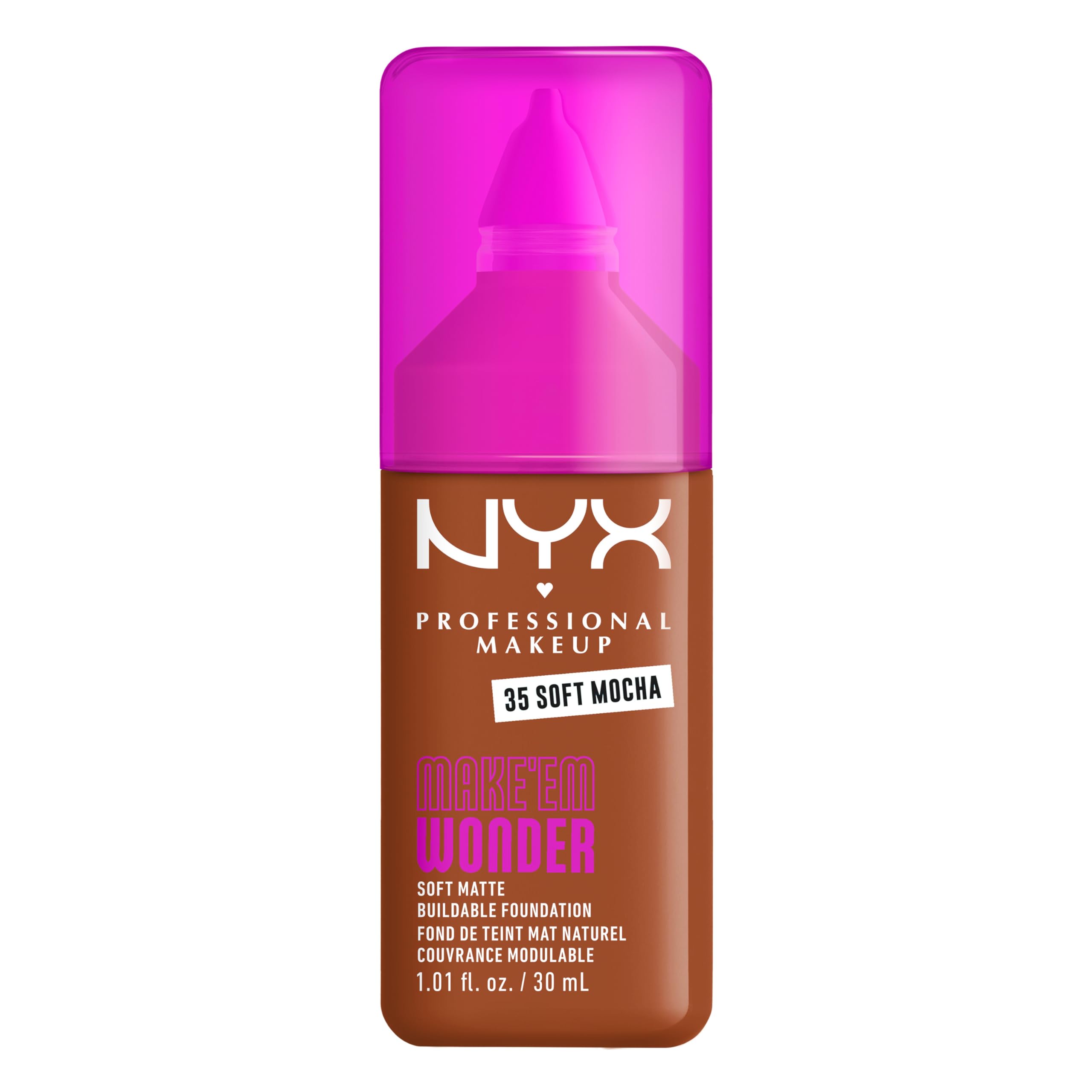 NYX PROFESSIONAL MAKEUP Make 'Em Wonder Liquid Foundation, 24HR Foundation Makeup With A Soft Matte Finish, Buildable Full Coverage - 35 Soft Mocha