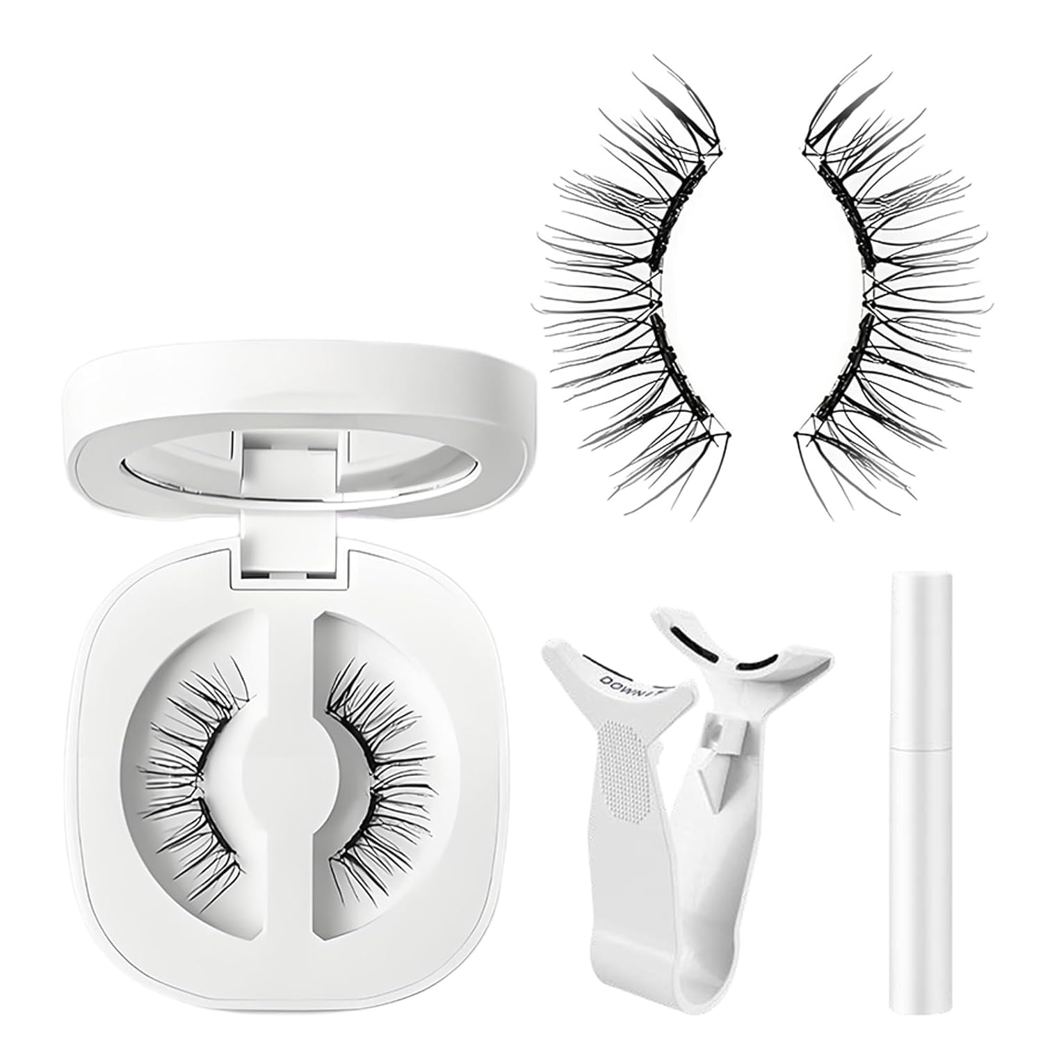 Magnetic Eyelashes Kit Asian with Applicator, Reusable No Glue Lashes, Natural Look Lashes Set, Easy to Wear and Remove (Cherry Blossom Black【Flower Gift Box】+ Styling Liquid)