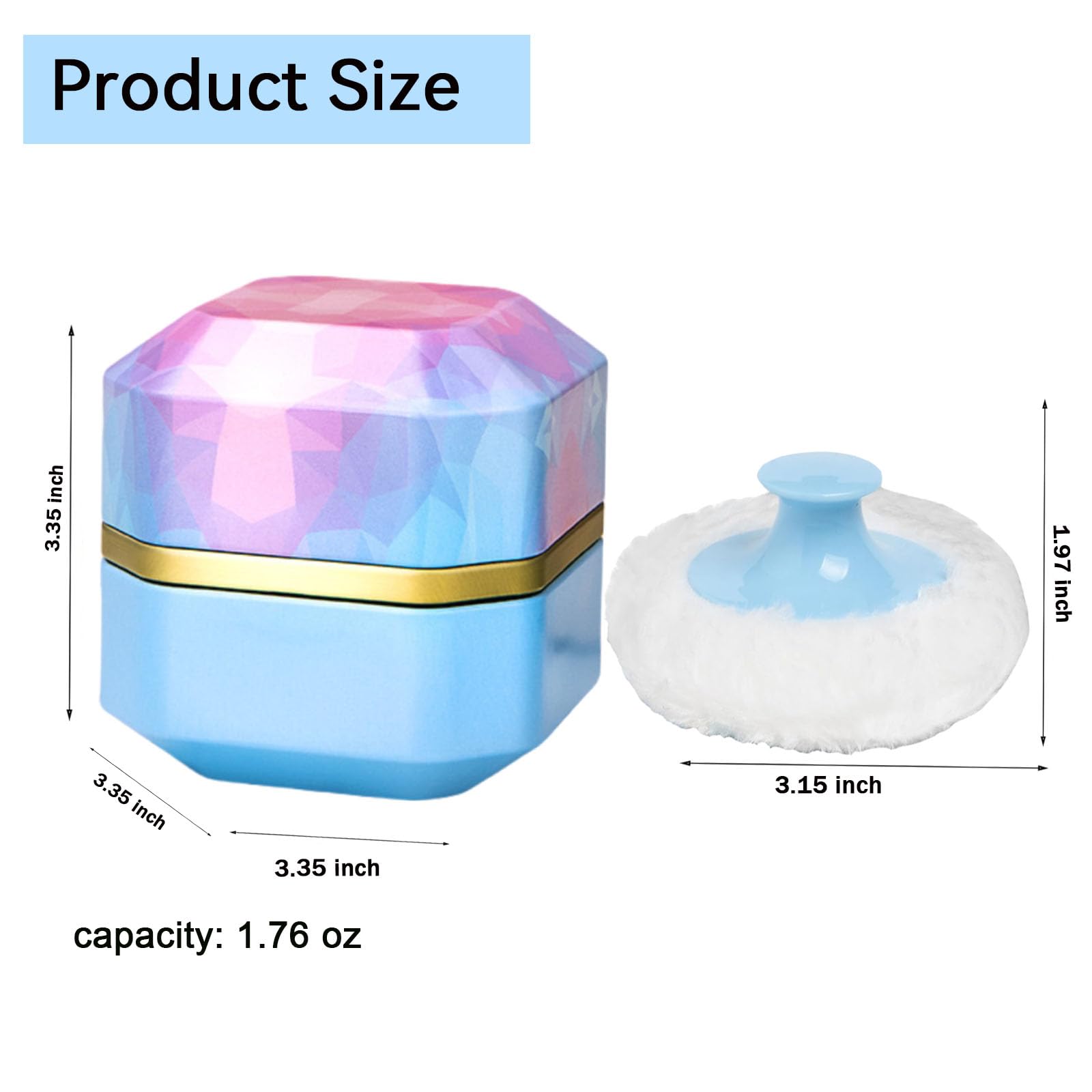Body Powder Puff and Container, 3.35" Portable Dusting Powder Container with Soft Puff Powder Case Box Jar for Baby Women Home and Travel Use(Blue)