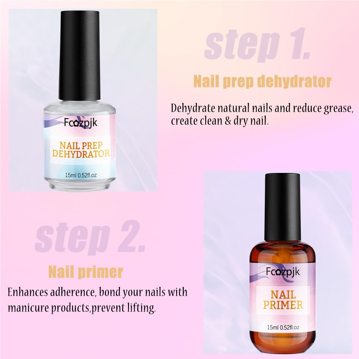 Fcozpjk Nail Dehydrator and Nail Primer with Cuticle Oil Set, Air Dry Bonding Primer for Acrylic Nails No Lift, Acid-free Prep Dehydrator, Natural Cuticle Oil for Nails, Manicure Accessories