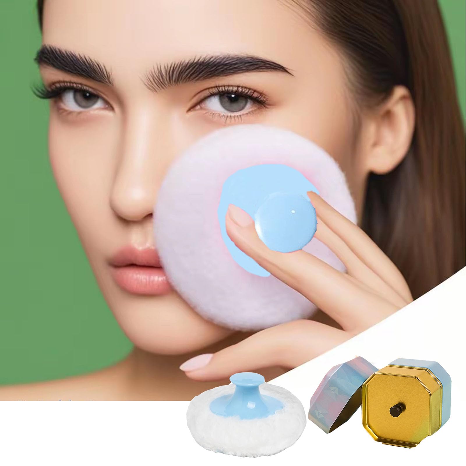 Body Powder Puff and Container, 3.35" Portable Dusting Powder Container with Soft Puff Powder Case Box Jar for Baby Women Home and Travel Use(Blue)