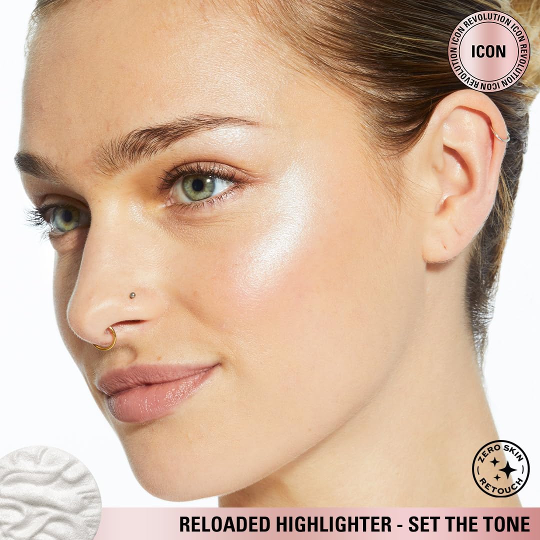 Revolution, Reloaded Pressed Powder Highlighter, Intensely Pigmented for a High-Impact Dewy Finish, Set The Tone, 0.22 oz
