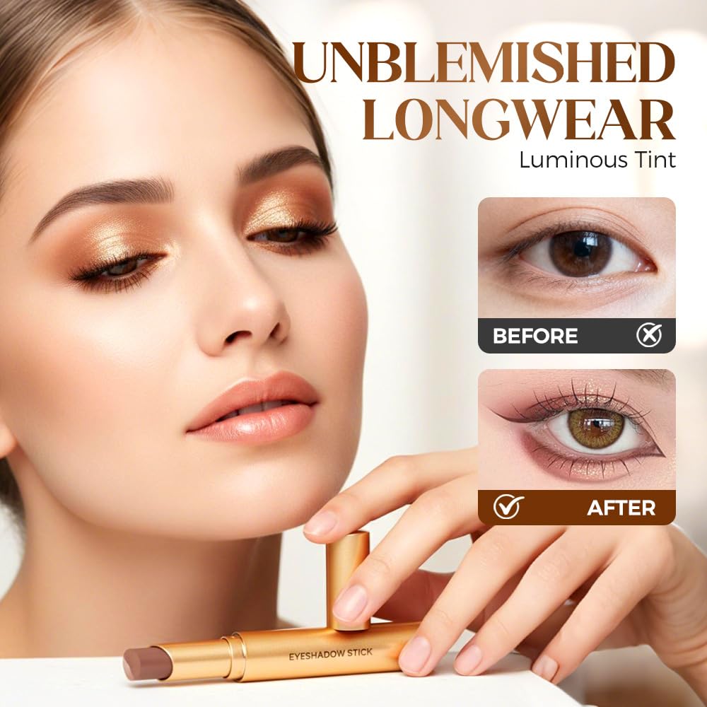 2 Pack 3 Color Eyeshadow Stick, 2025 New Cream Eyeshadow, Shimmer shadow for Day and Night, Portable Glitter shadow for Women (Matte + Pearlescent)