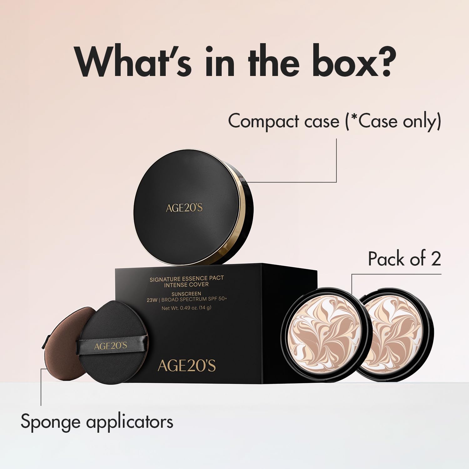 AGE20'S Signature Essence Pact SPF 50+ | Pack of 2 | 23 Medium Beige | Cream Foundation, Dewy Finish, Natural Coverage | Korean Cushion Foundation