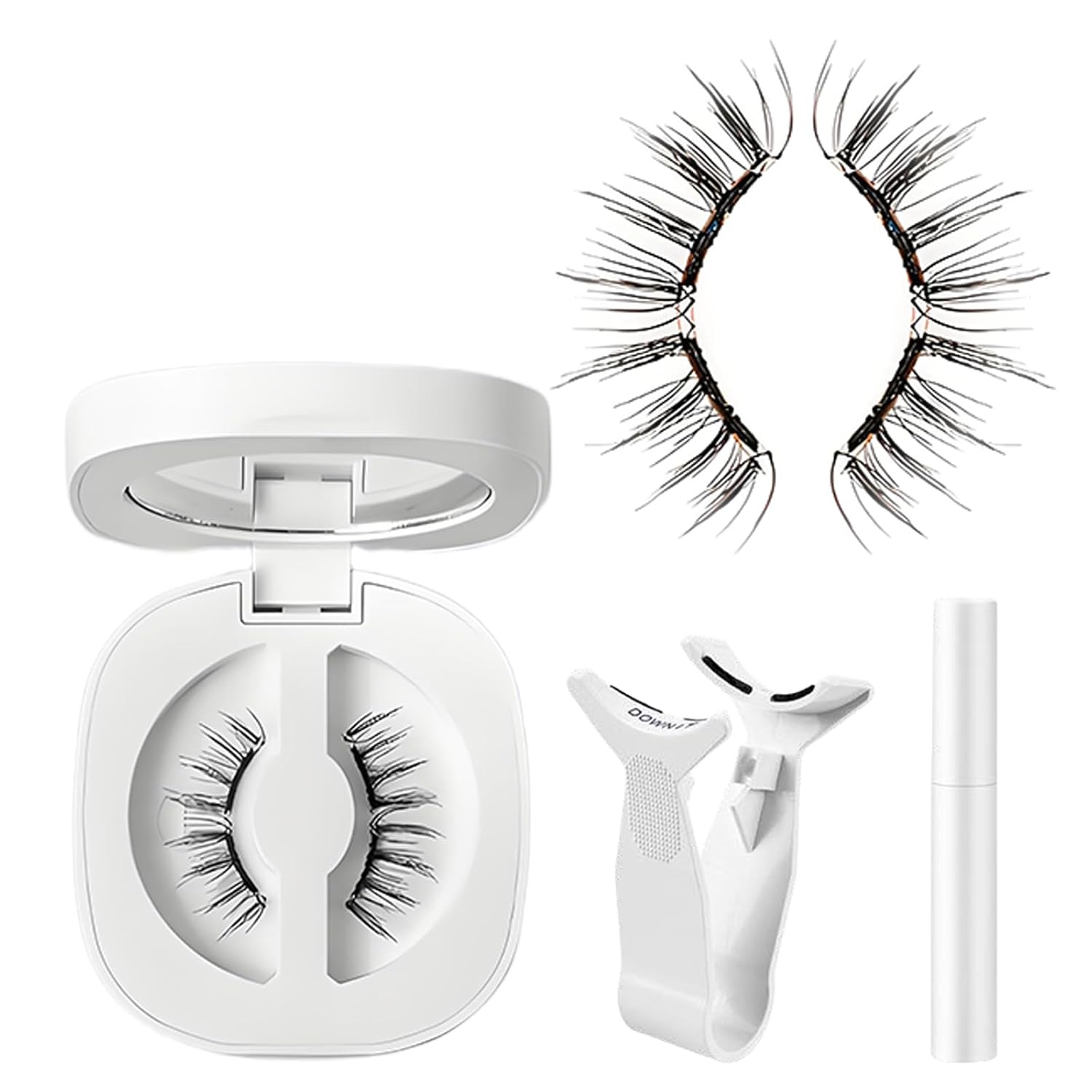 Magnetic Eyelashes Kit Asian with Applicator, Reusable No Glue Lashes, Natural Look Lashes Set, Easy to Wear and Remove (Cherry Blossom Black【Flower Gift Box】+ Styling Liquid)