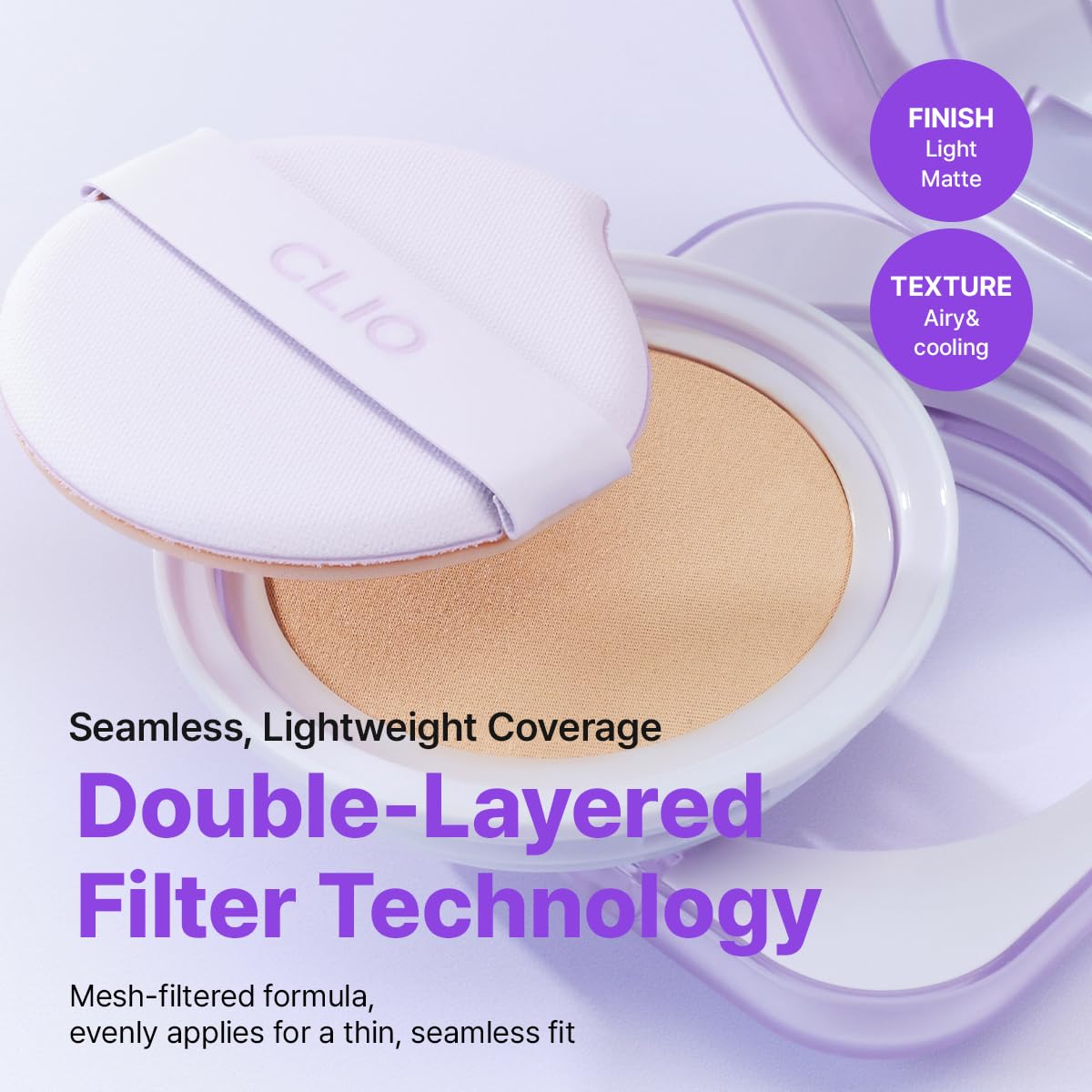 CLIO Kill Cover Mesh Blur Cushion Foundation, Flawless Full Coverage, Pore Blurring for Smooth Skin, Semi-Matte Finish, Long-Lasting, Lightweight, Oil-Control, Korean Foundation (21N LINEN)