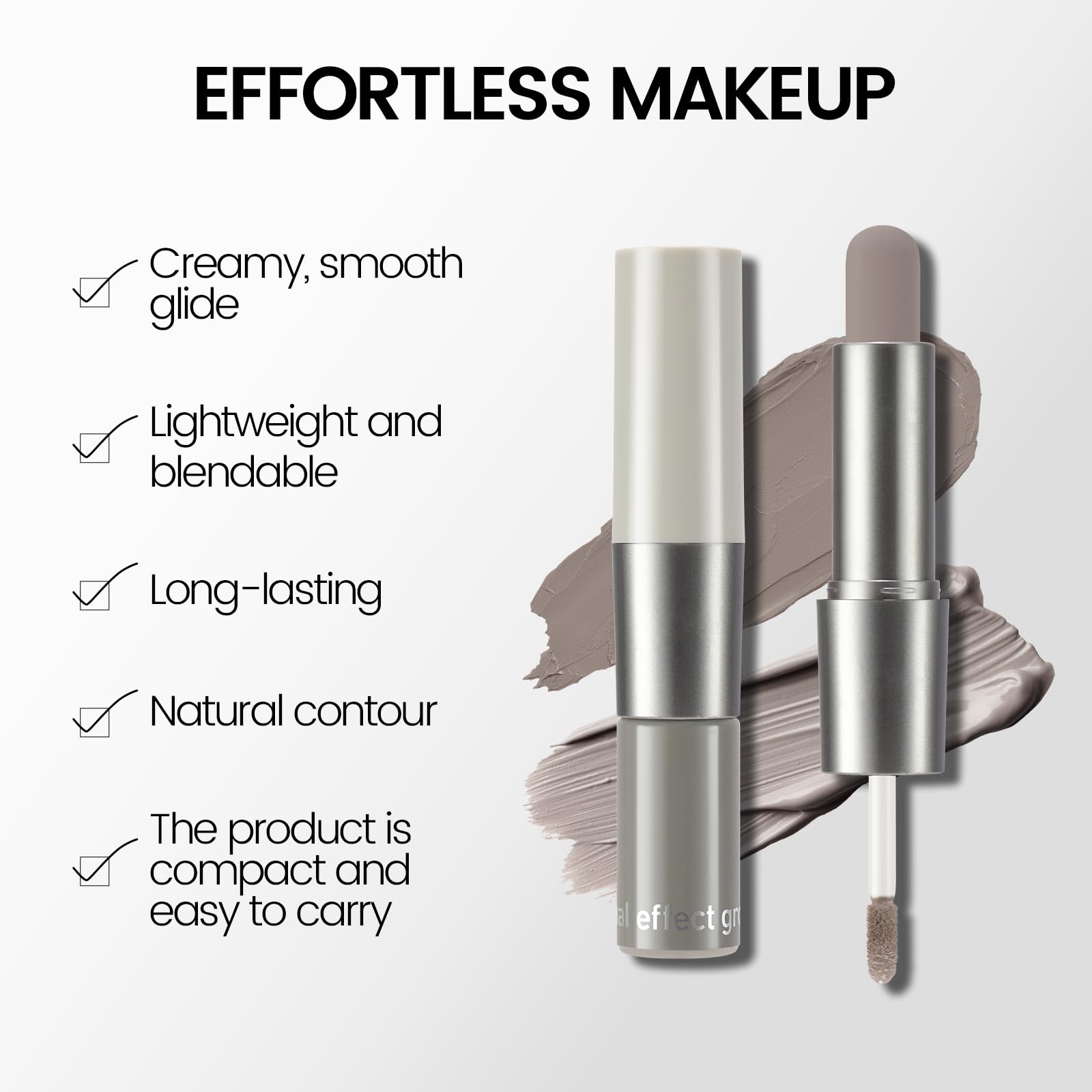 Noerrors Dual-Ended Cool Toned Cream Contour Stick, Liquid for Fair Pale Light Skin, Waterproof & Long Lasting Lightweight Blendable Easy Application, Matte Finish Grey Contour Face Makeup for Women
