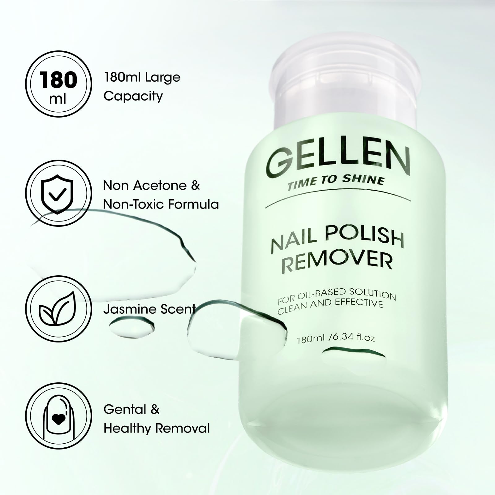 Gellen Nail Polish Remover with Lint Free Nail Wipes, 6.1 Fl.Oz Non Acetone Polish Remover Jasmine Scent, 200PCS Soft Non-Woven Nail Polish Remover Pads in One Kit for DIY at Home Salon Nail Supplies