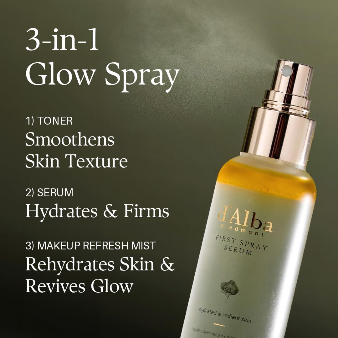 d'alba Piedmont Italian White Truffle First Spray Serum, Vegan Skin Care, Hydrating Face Moisturizer, Glow Serum for Radiant Skin, Non Comedogenic, All In One Mist (1.69 fl oz.)