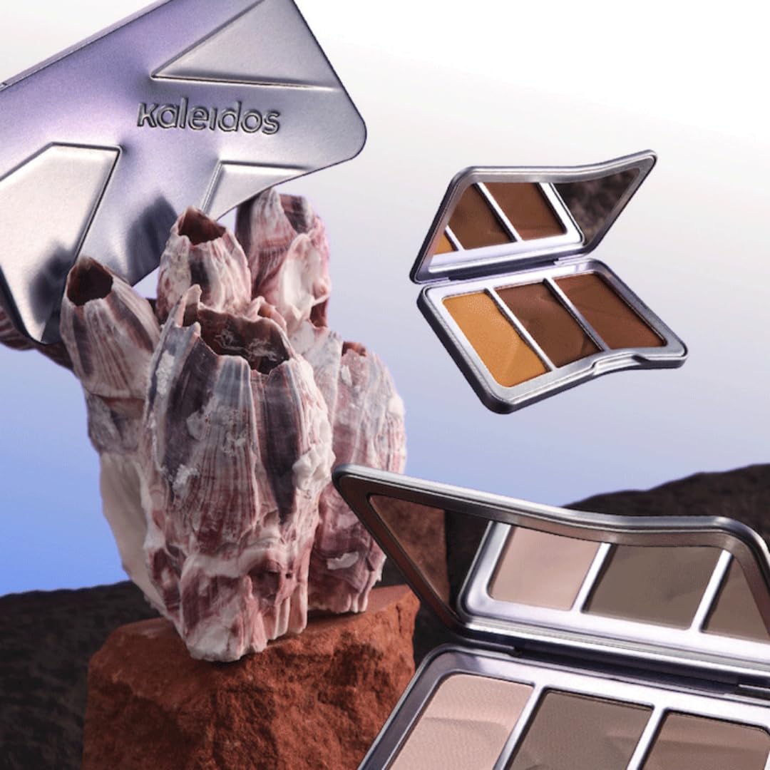 Kaleidos Tri-Color Contour Palette, Matte Nose Shadow Highlighter and Shading Powder with Brush, Natural Finish (S00 Fair, 13g)