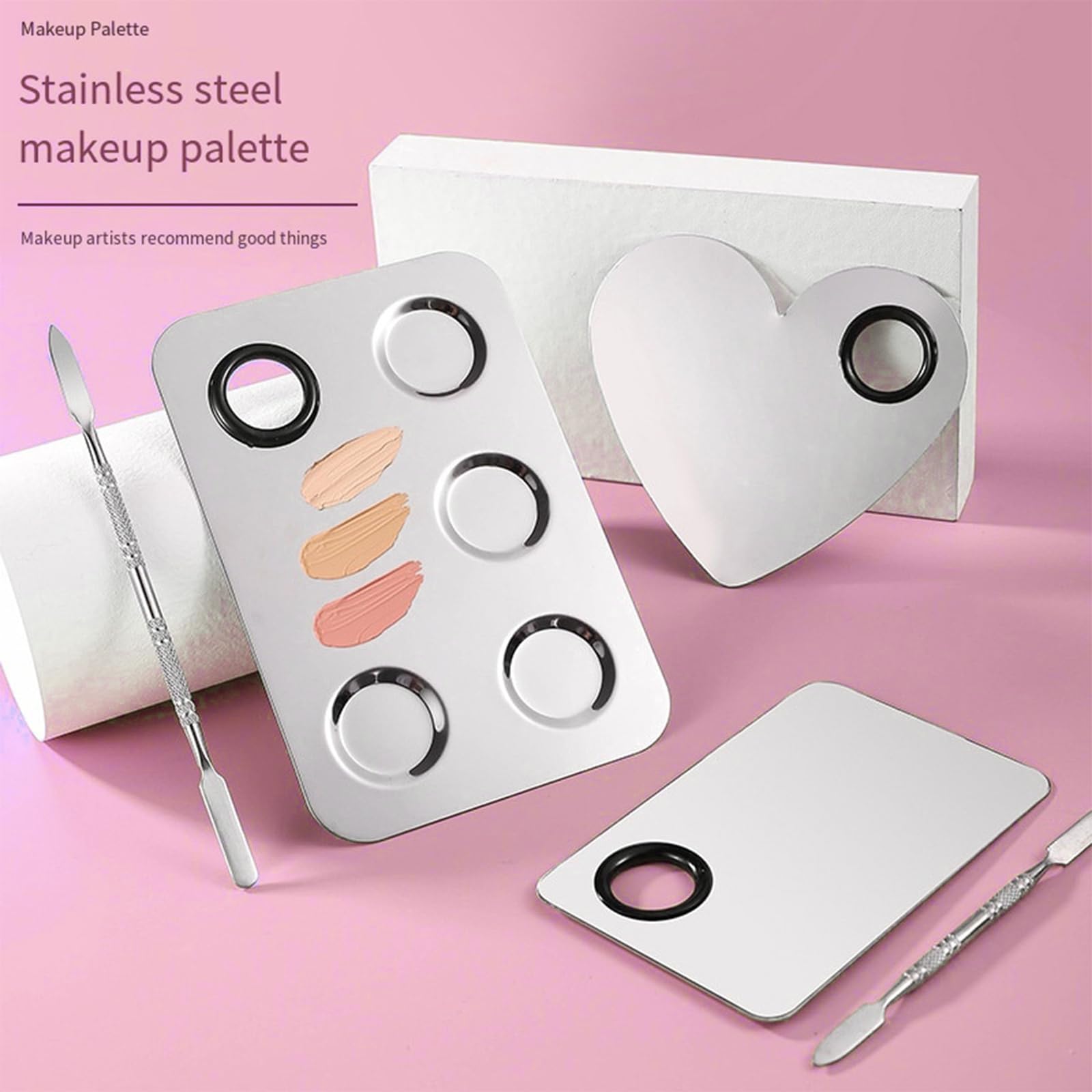 Makeup Mixing Palette, KissDate Makeup Spatula Palette with Foundation Spatula, Stainless Steel Makeup Palette Mixing Tray Nail Art Foundation